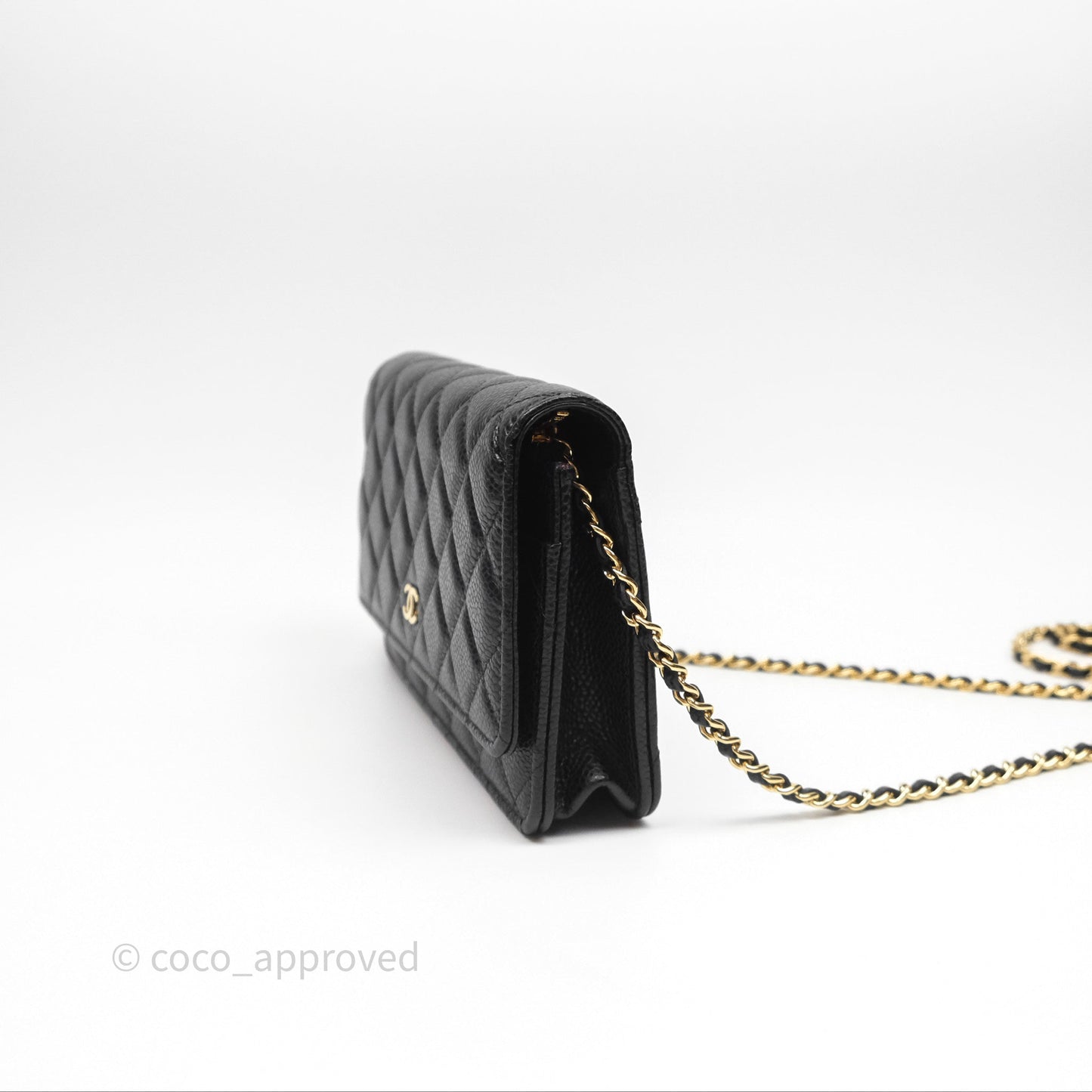Chanel Classic Wallet On Chain WOC Quilted Black Caviar Gold Hardware