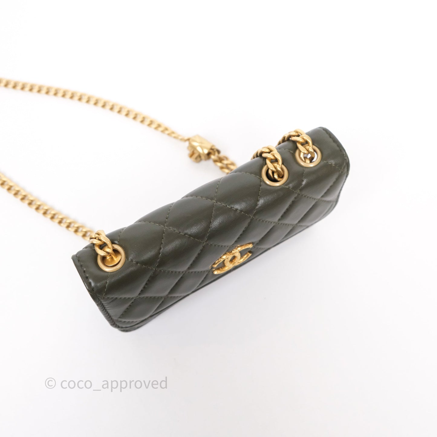 Chanel All Slide Adjustable Chain Phone Holder WOC Olive Green Lambskin