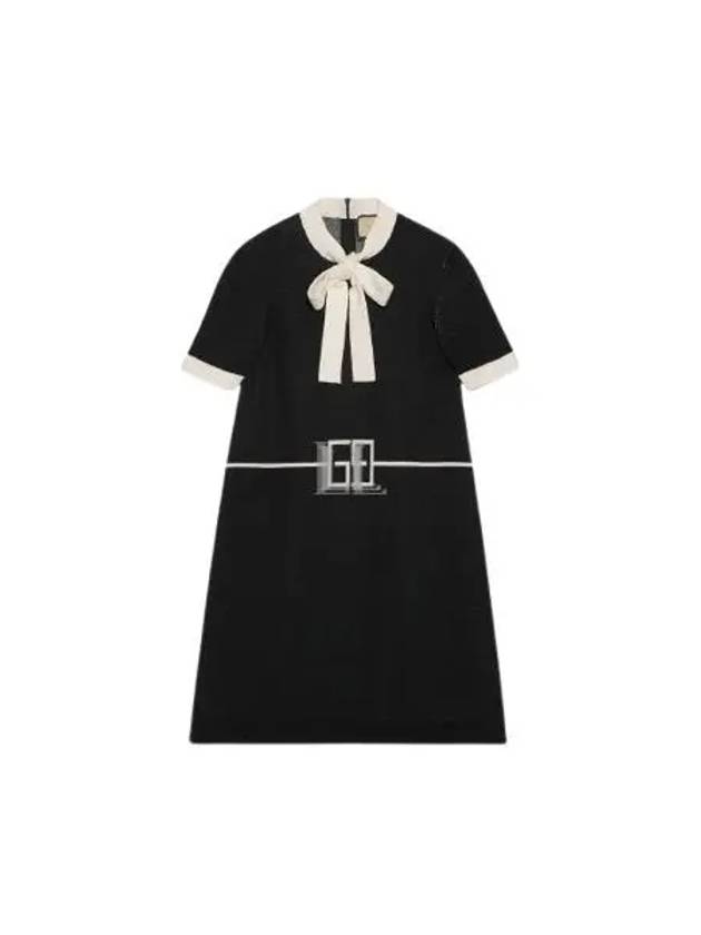Luxury Gucci Trending 2025 Square GG Wool Jacquard Short Dress Black Ivory