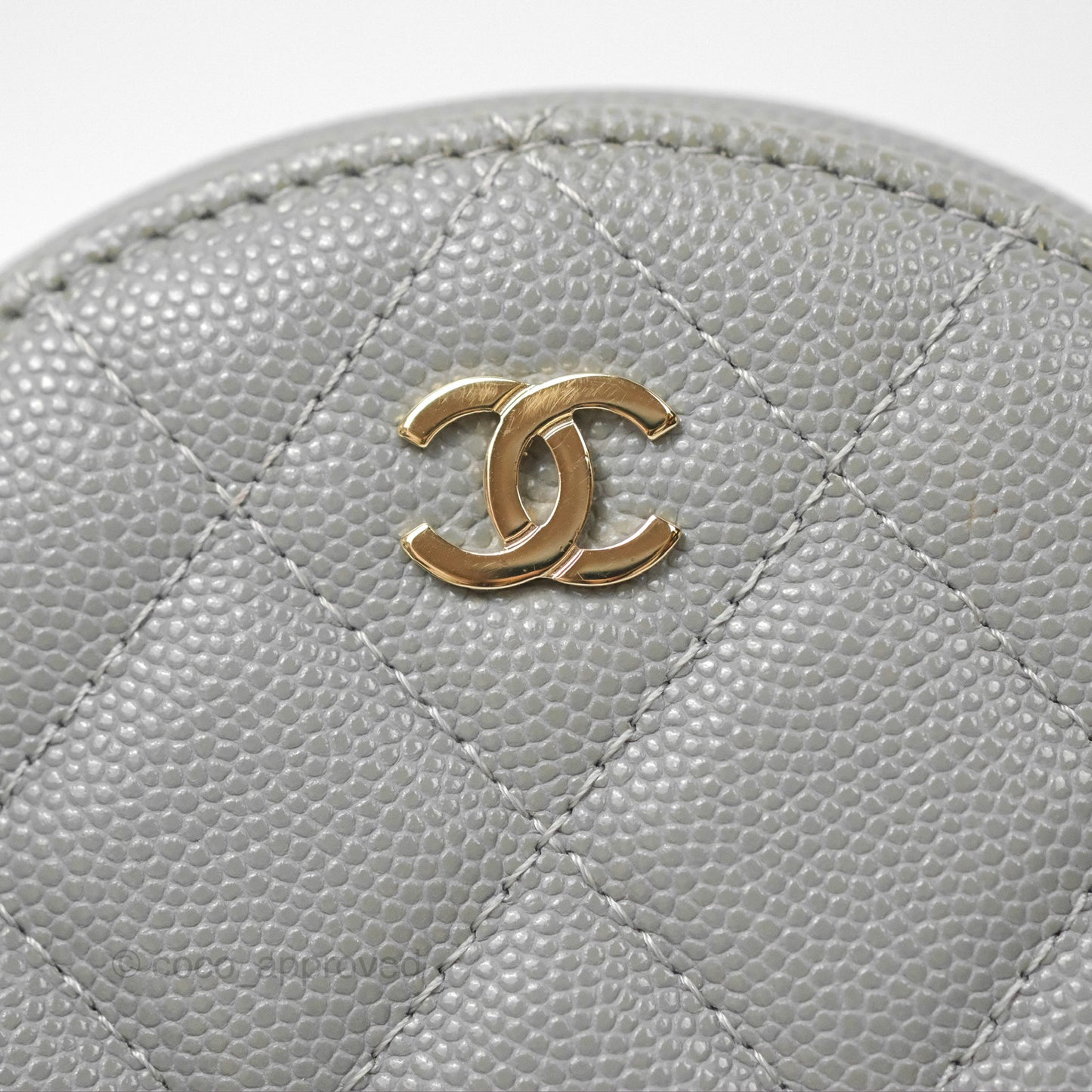 Chanel Classic Quilted Round Clutch With Chain Grey Caviar Gold Hardware