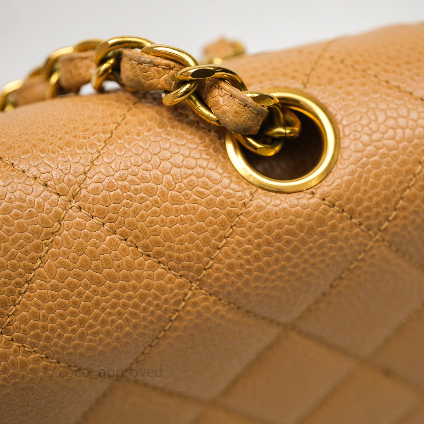 Chanel Vintage Medium Classic Flap Beige Caviar 24K Gold Hardware