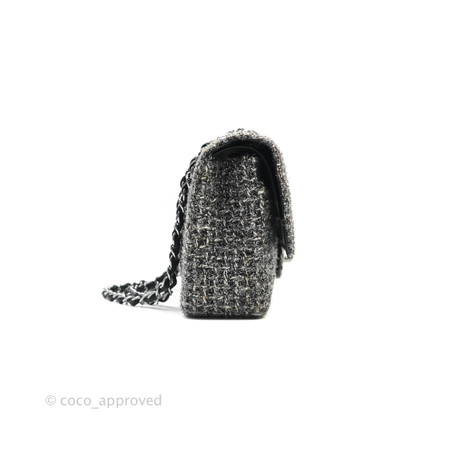 Chanel Classic M/L Medium Double Flap Black Tweed Gun Metal