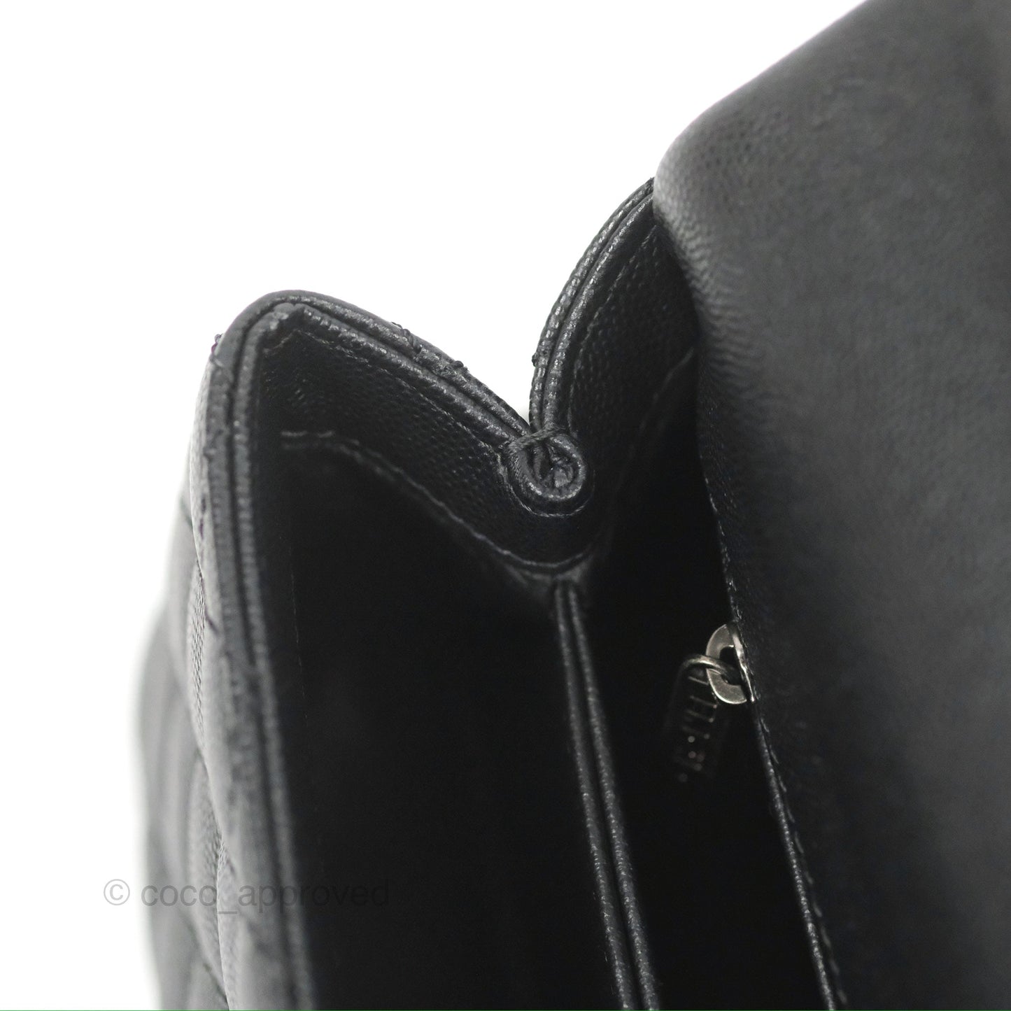 Chanel Small Coco Handle Quilted Black Caviar Ruthenium Hardware Olive Lizard Handle