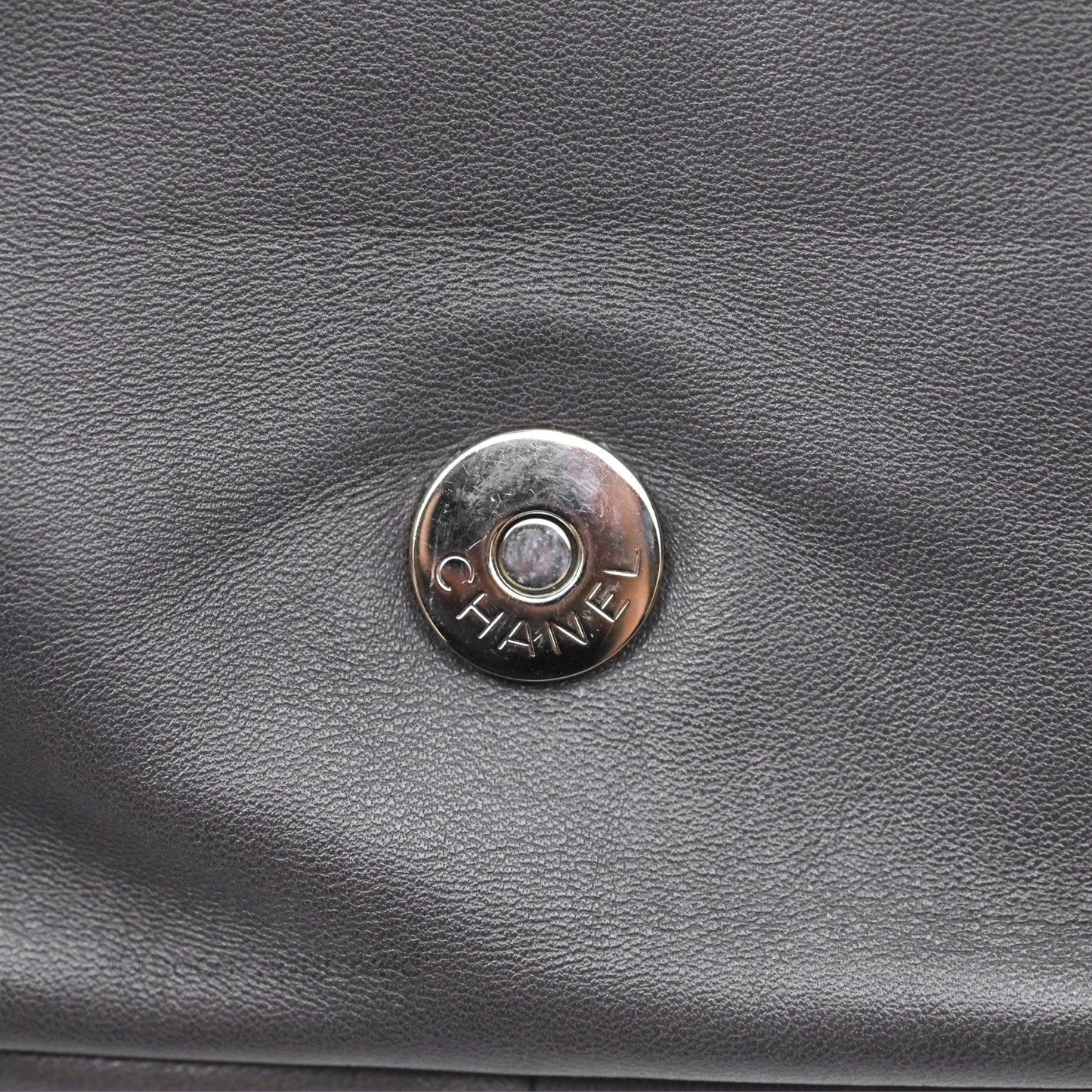 Chanel Studded CC East West Flap Shoulder Bag Lambskin Dark Grey