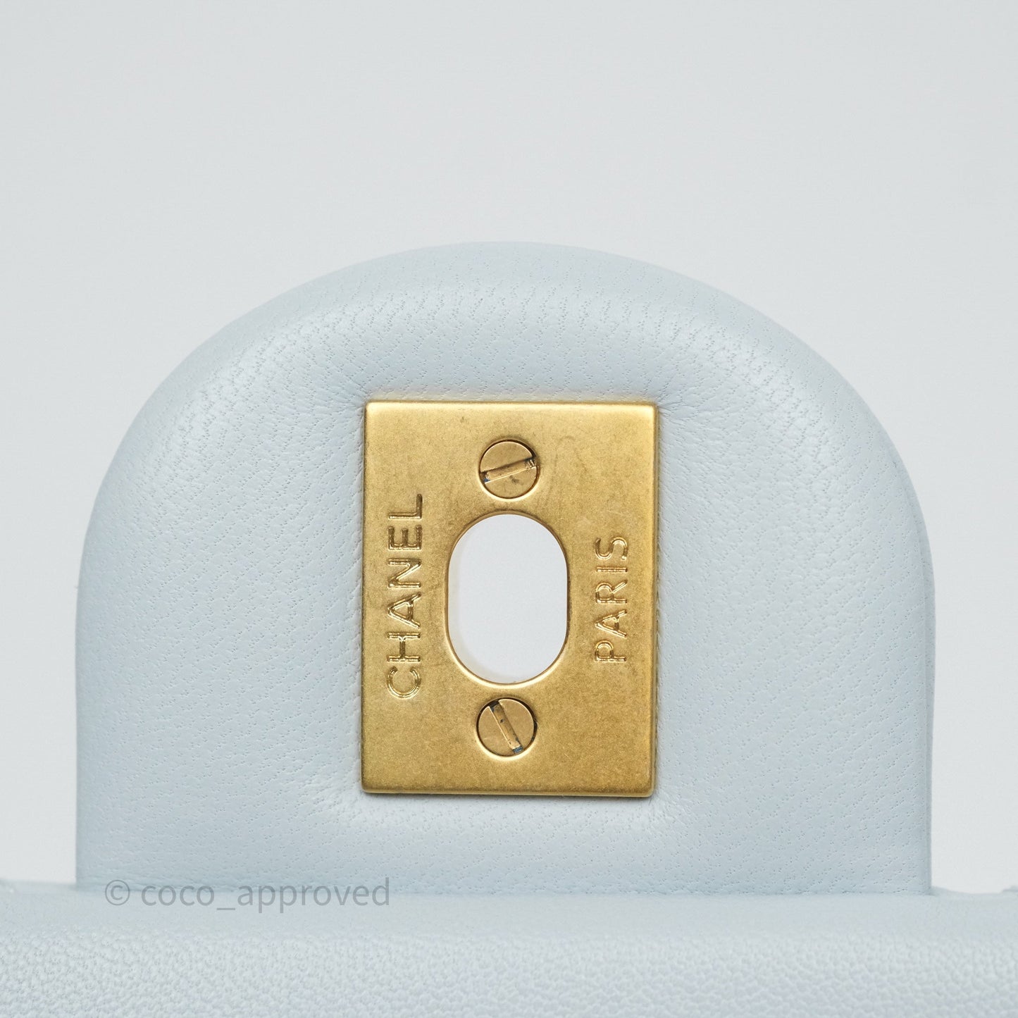 Chanel Pearl Crush Mini Rectangular Light Blue Lambskin Aged Gold Hardware