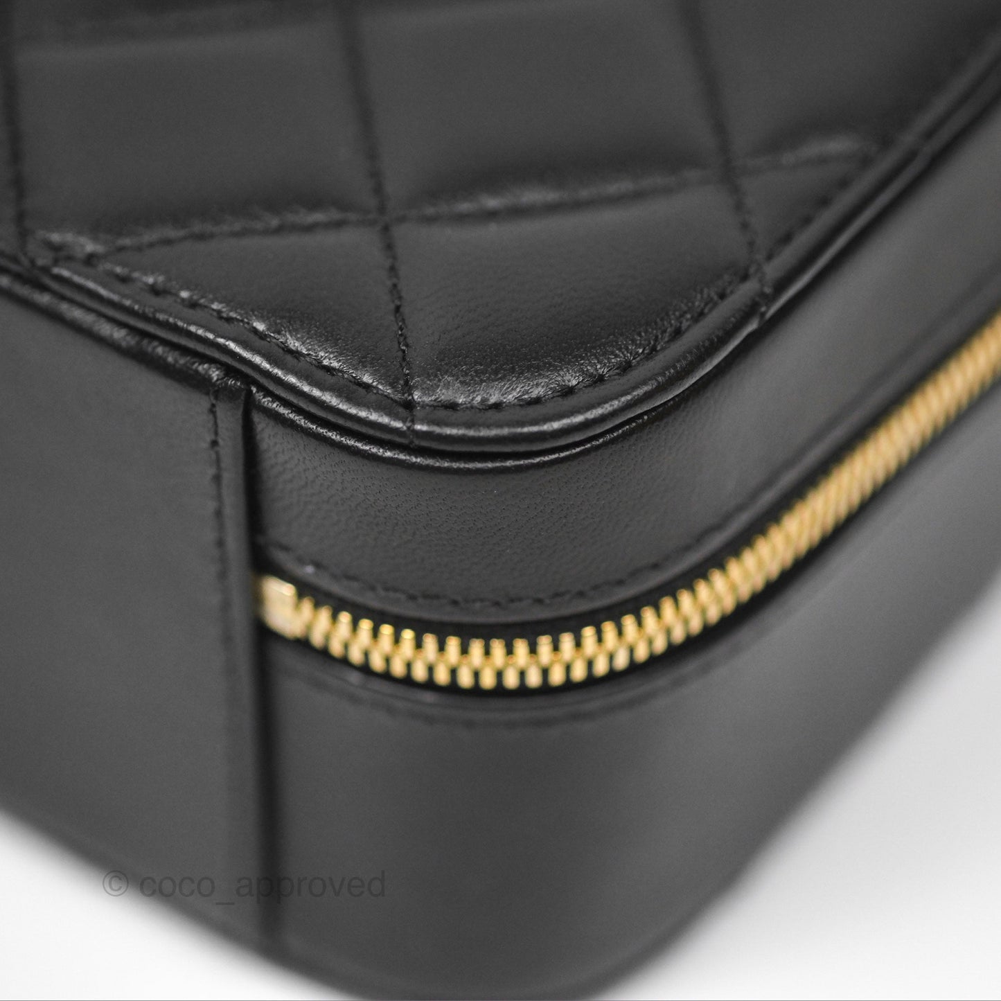 Chanel Top Handle Vanity Case Black Lambskin Aged Gold Hardware 22A