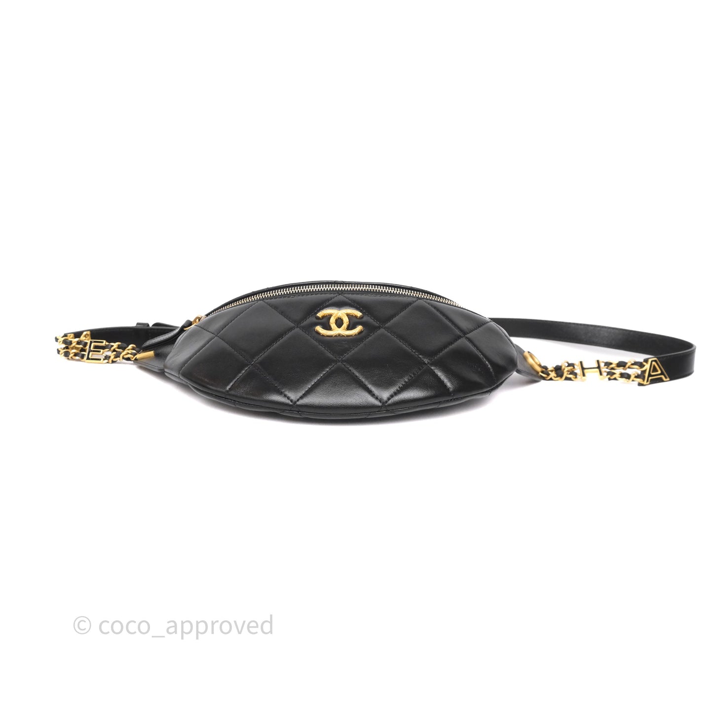 Chanel Quilted Waist Bag Lambskin Black Aged Gold Hardware