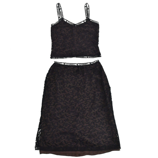 Luxury Chanel Setup Tops Skirt Black Brown 98A #42