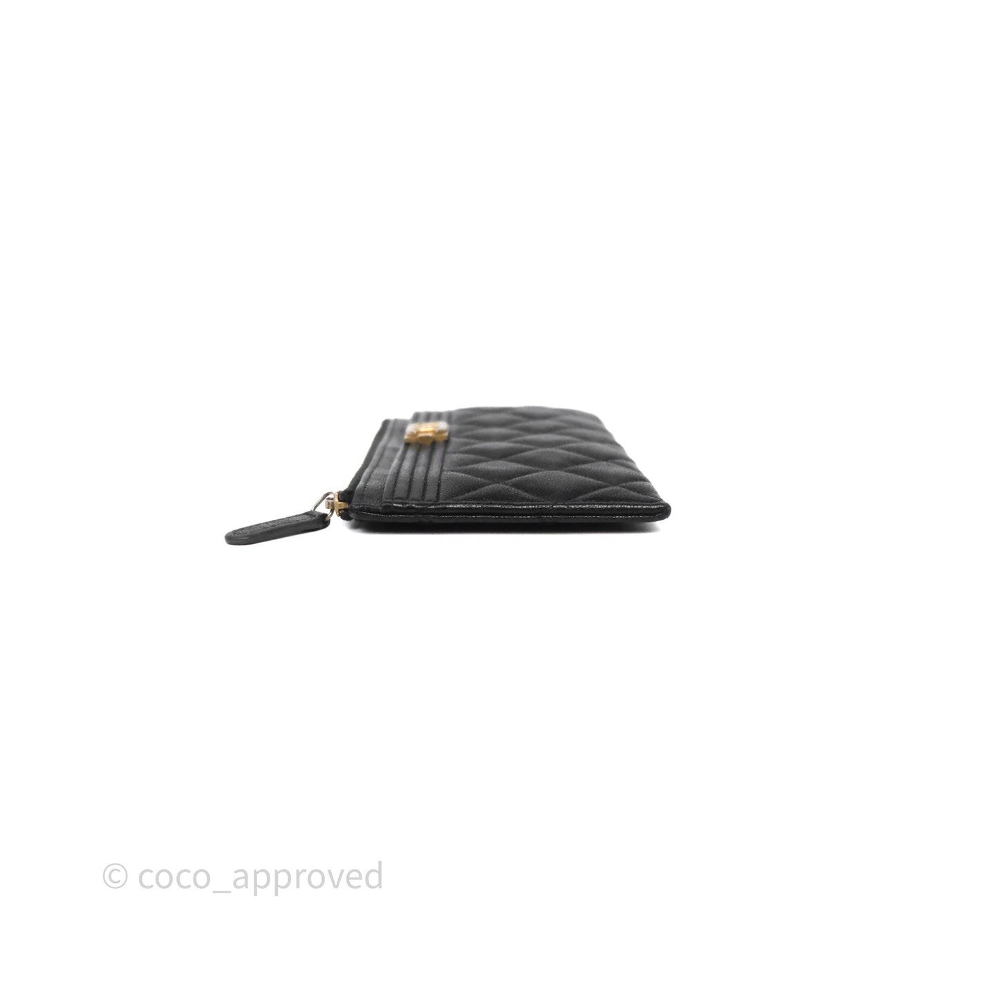 Chanel Boy Zip Long Wallet Black Caviar Gold Hardware