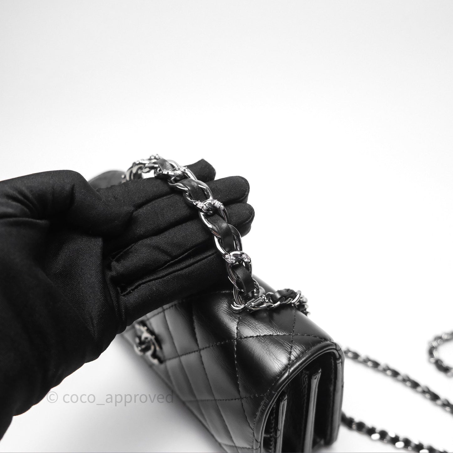Chanel Mini Crystal Top Handle Wallet On Chain WOC Black Calfskin Gun Metal Hardware 23K
