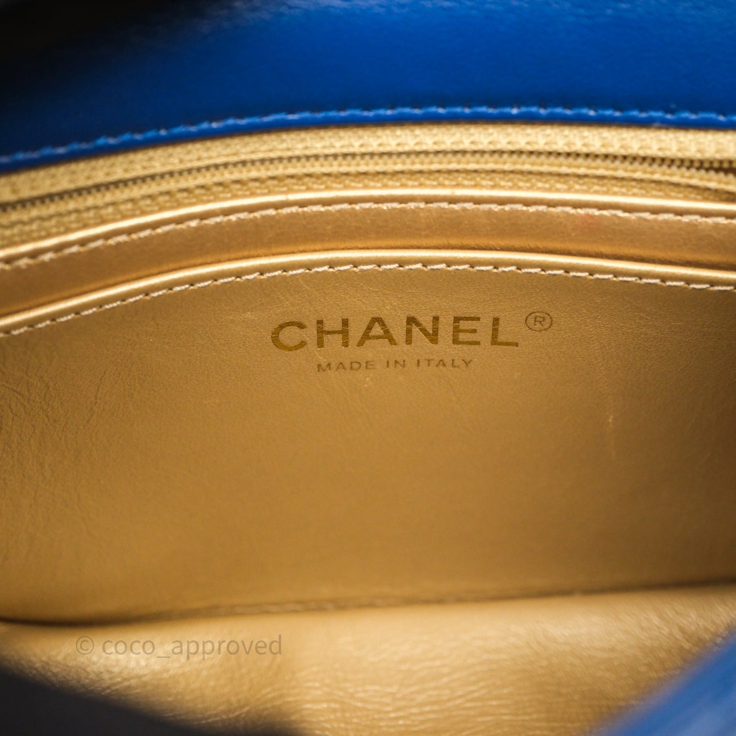 Chanel Pearl Crush Mini Square Quilted Blue Lambskin Aged Gold Hardware