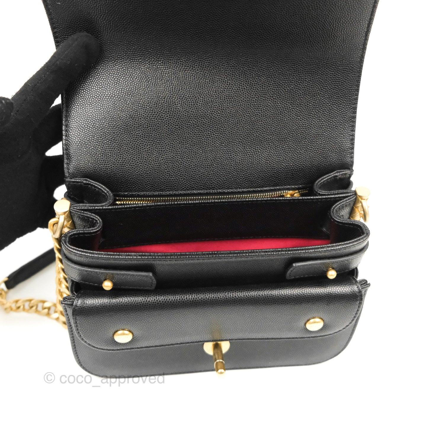 Chanel Mini Messenger Bag Black Caviar Aged Gold Hardware 21K