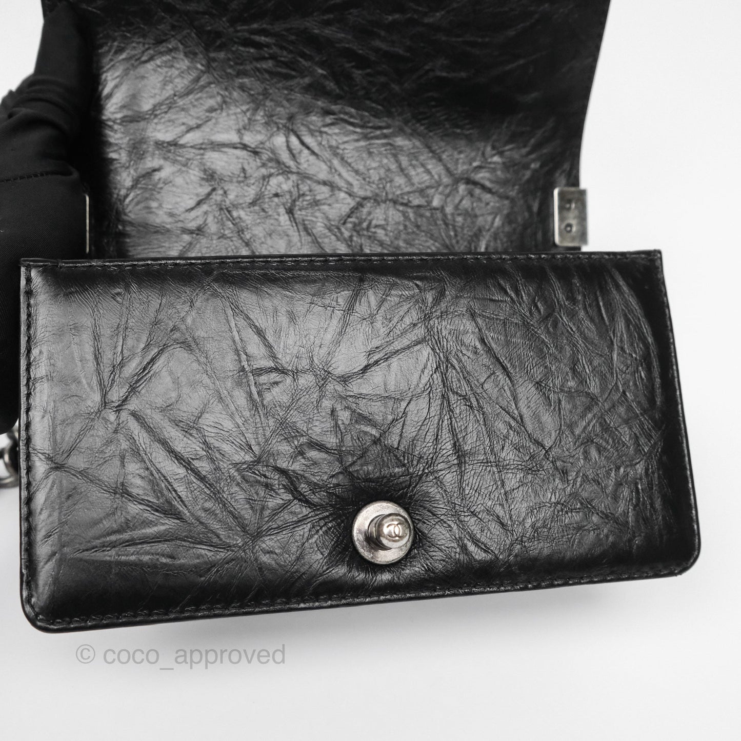 Chanel Small Chain Around Boy Quilted Black Aged Calfskin Ruthenium Hardware