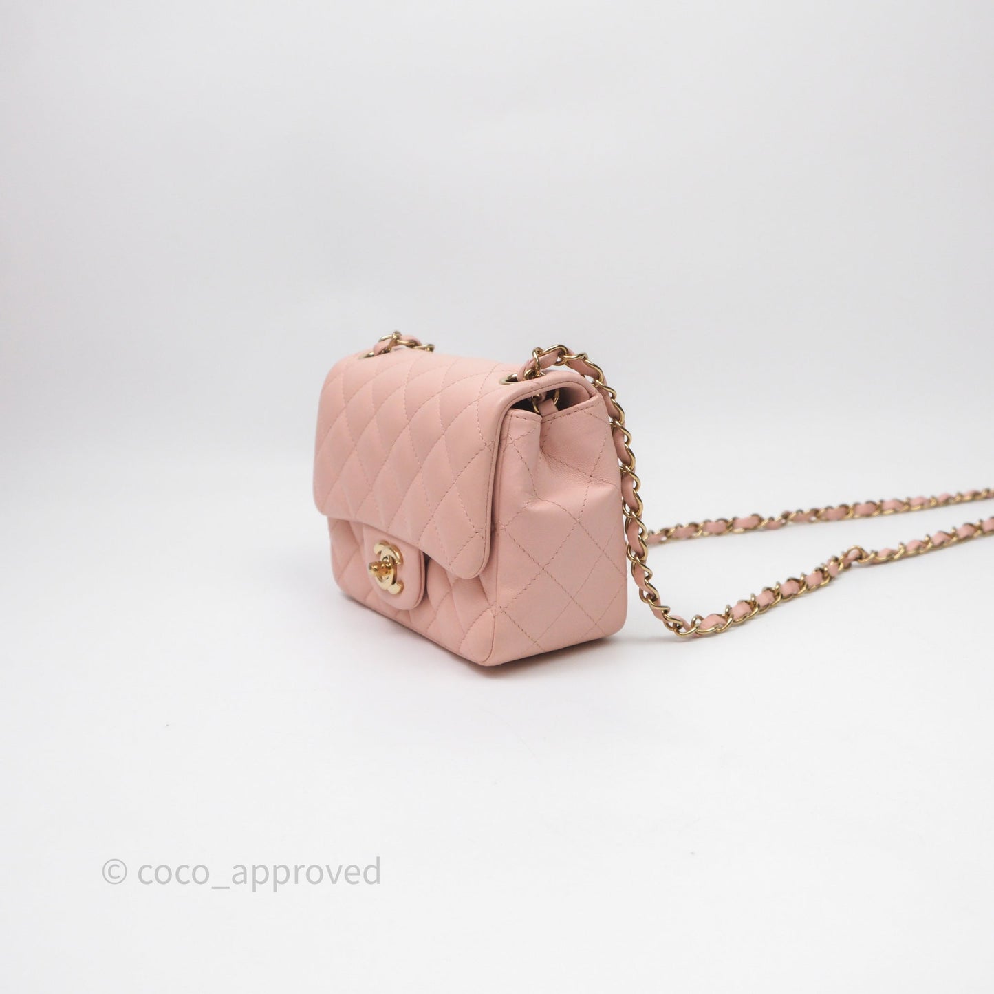 Chanel Mini Square Flap Quilted Pink Lambskin Gold Hardware