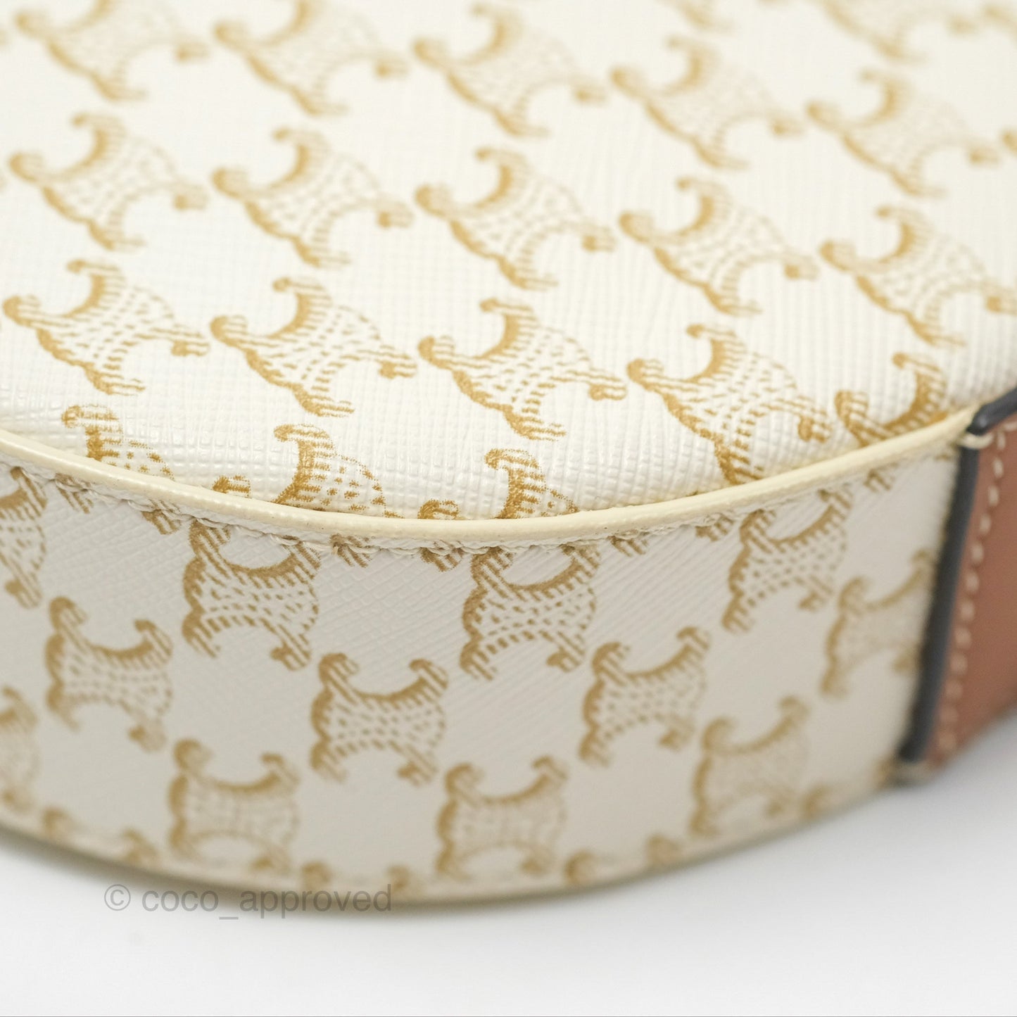 Celine Round Purse on Strap Triomphe Canvas White Tan