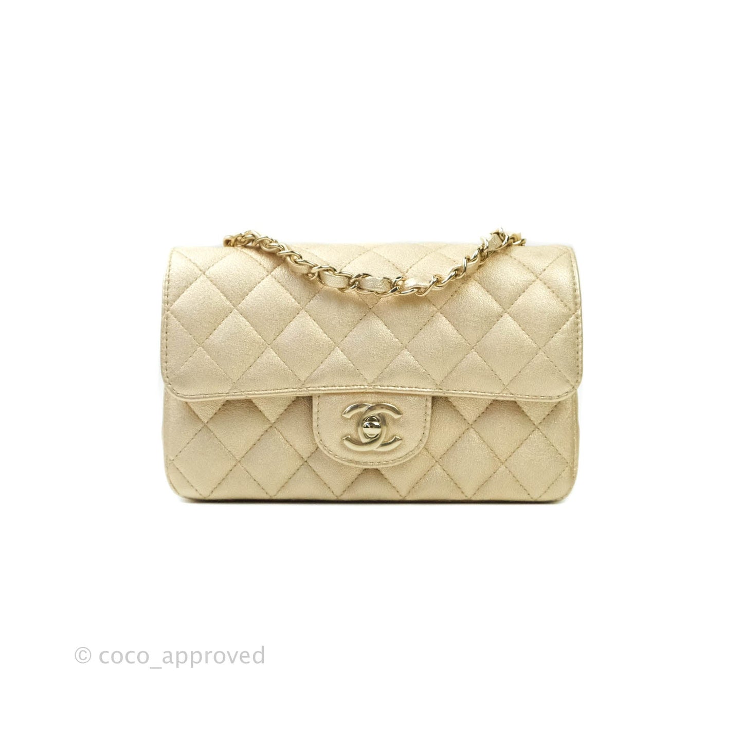 Chanel Classic Quilted Mini Rectangular Flap Iridescent Gold Lambskin Gold Hardware