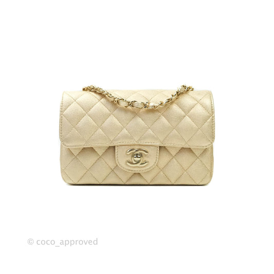 Chanel Classic Quilted Mini Rectangular Flap Iridescent Gold Lambskin Gold Hardware