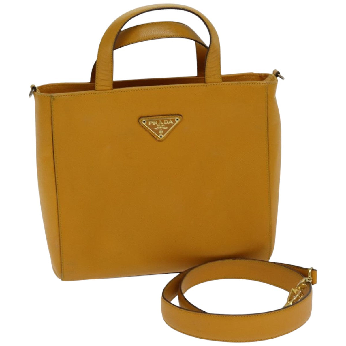 Luxury PradaHand Bag Safiano leather 2way Orange 76420