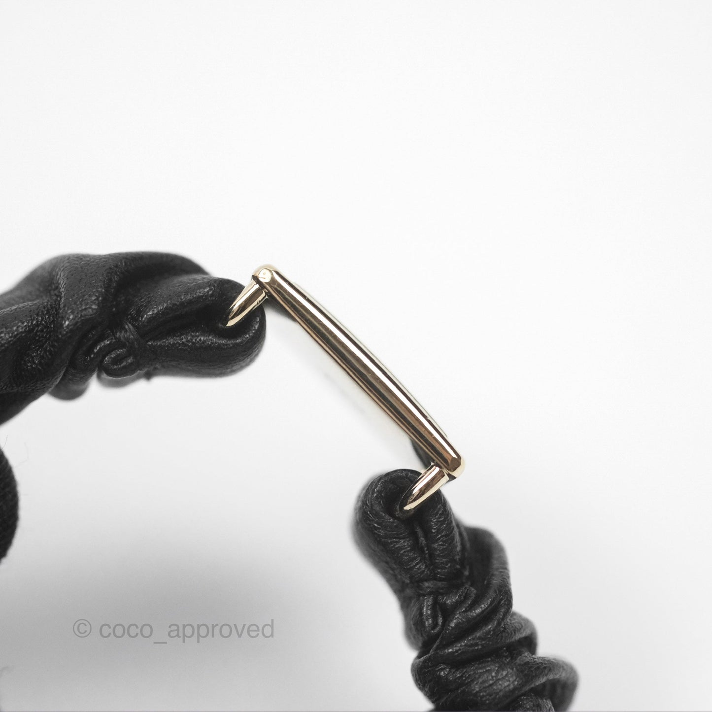 Chanel CC Black Leather Hair Accessory Gold Tone 21B