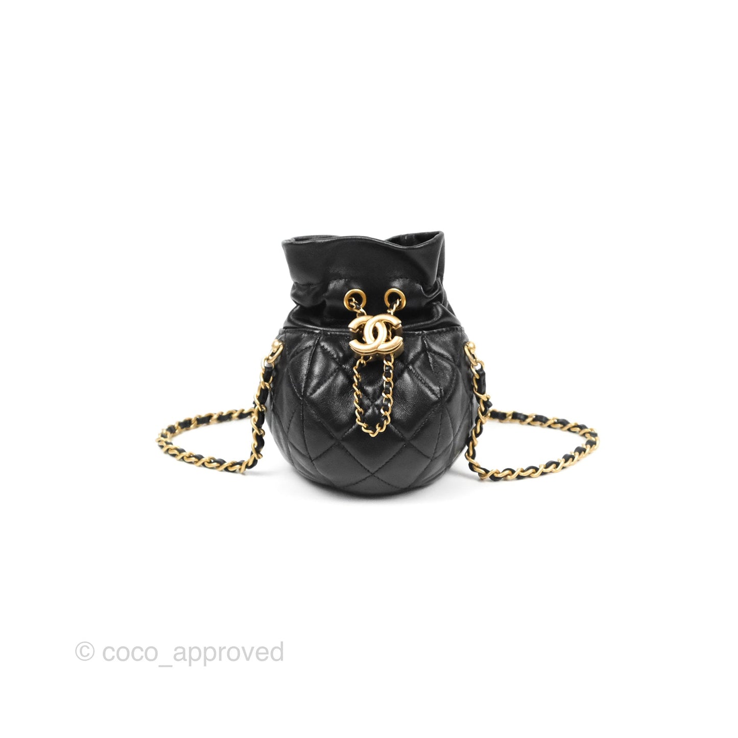 Chanel Mini Round Clutch with Chain Black Shiny Lambskin 23S