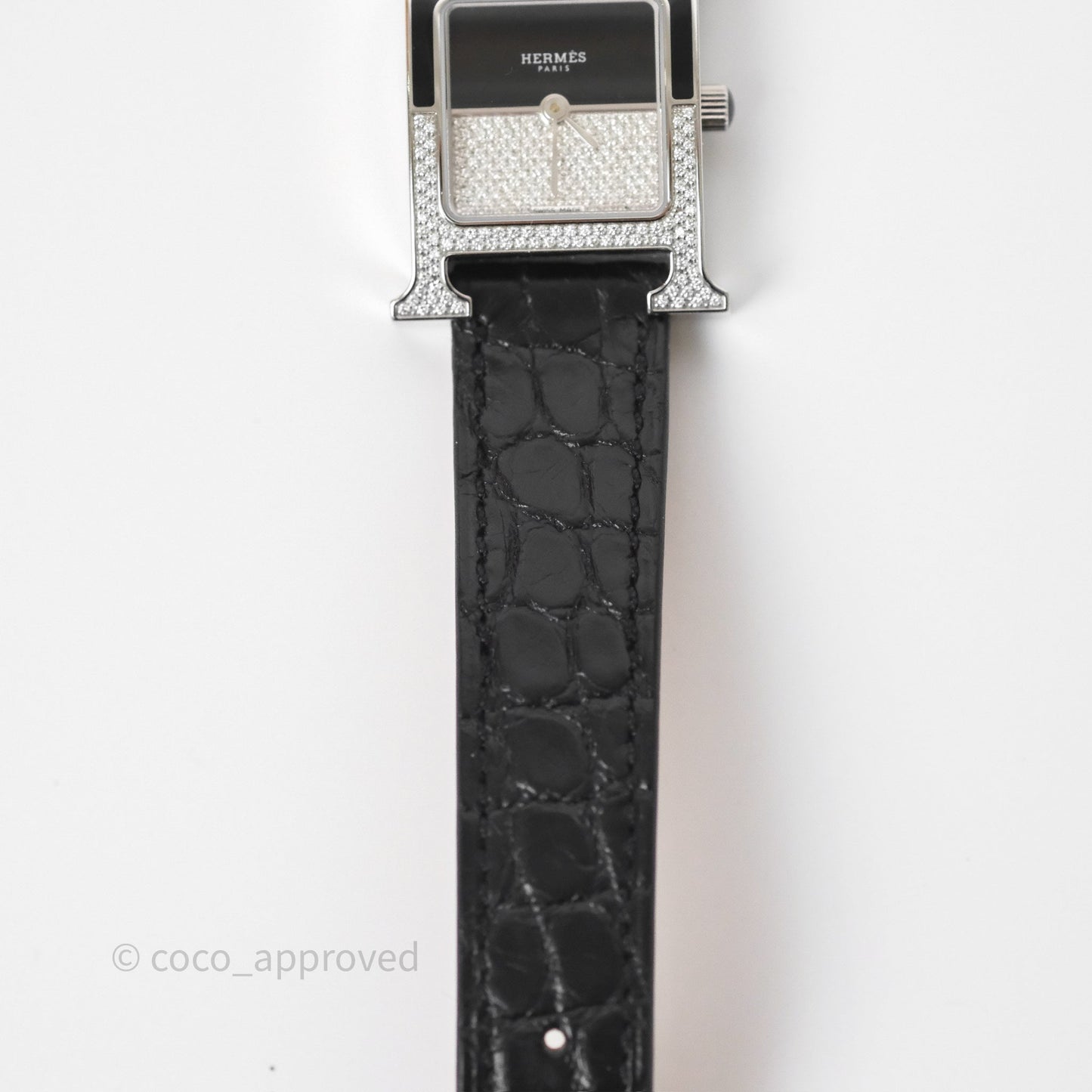 Hermes Heure H Double Jeu Watch Small Model 25mm Black Croc Strap