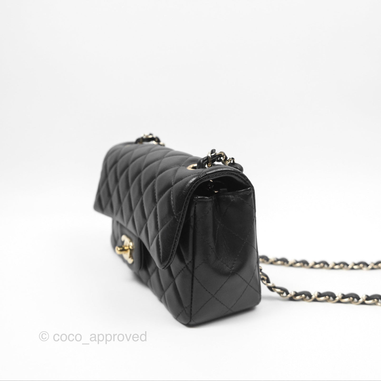 Chanel Quilted Mini Rectangular Flap Black Lambskin Gold Hardware