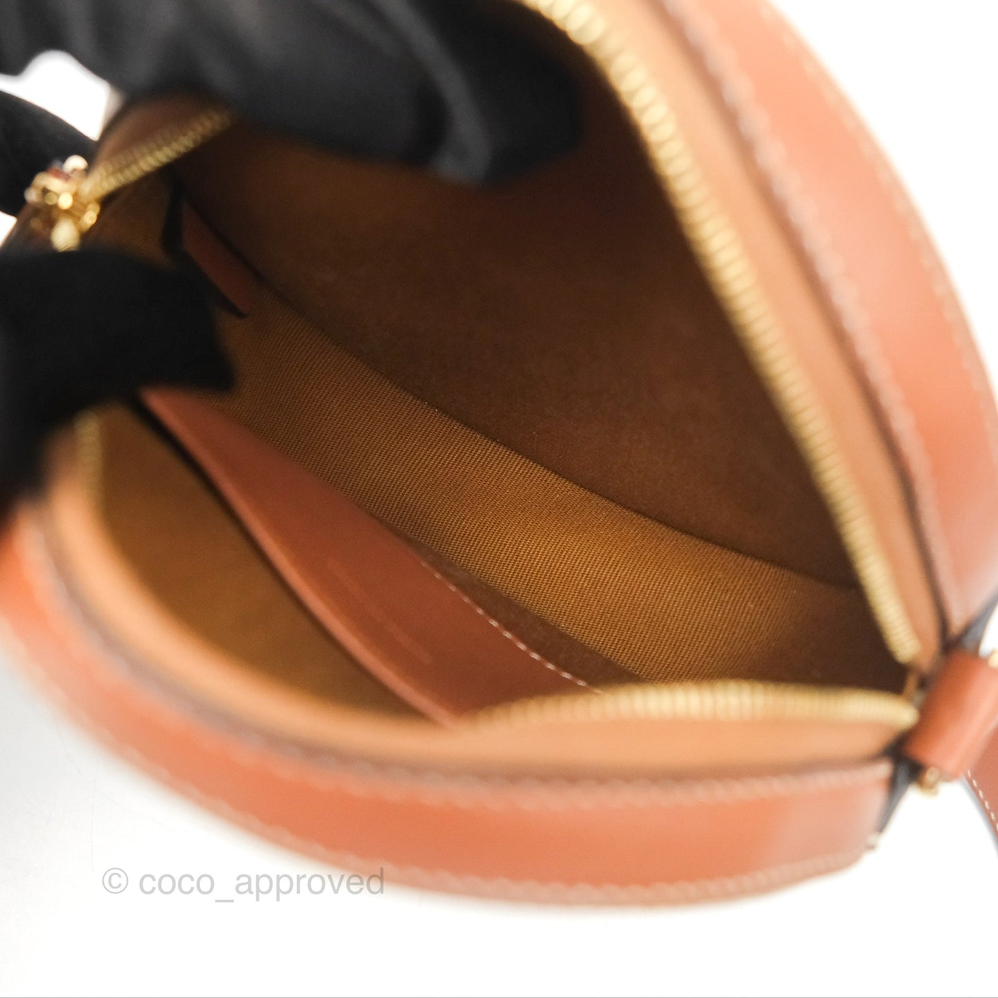 Celine Round Purse on Strap Triomphe Canvas White Tan