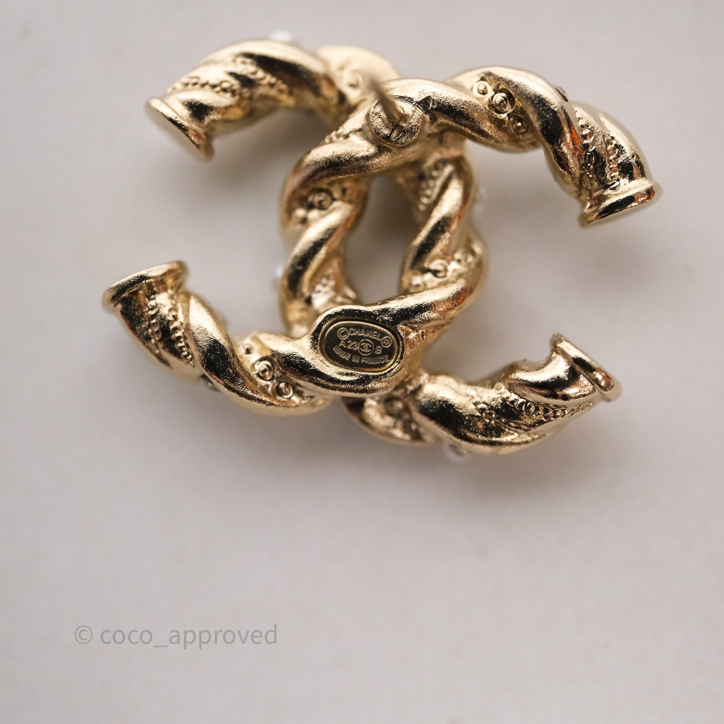 Chanel CC Pearl Crystals Earrings Gold Tone 23B
