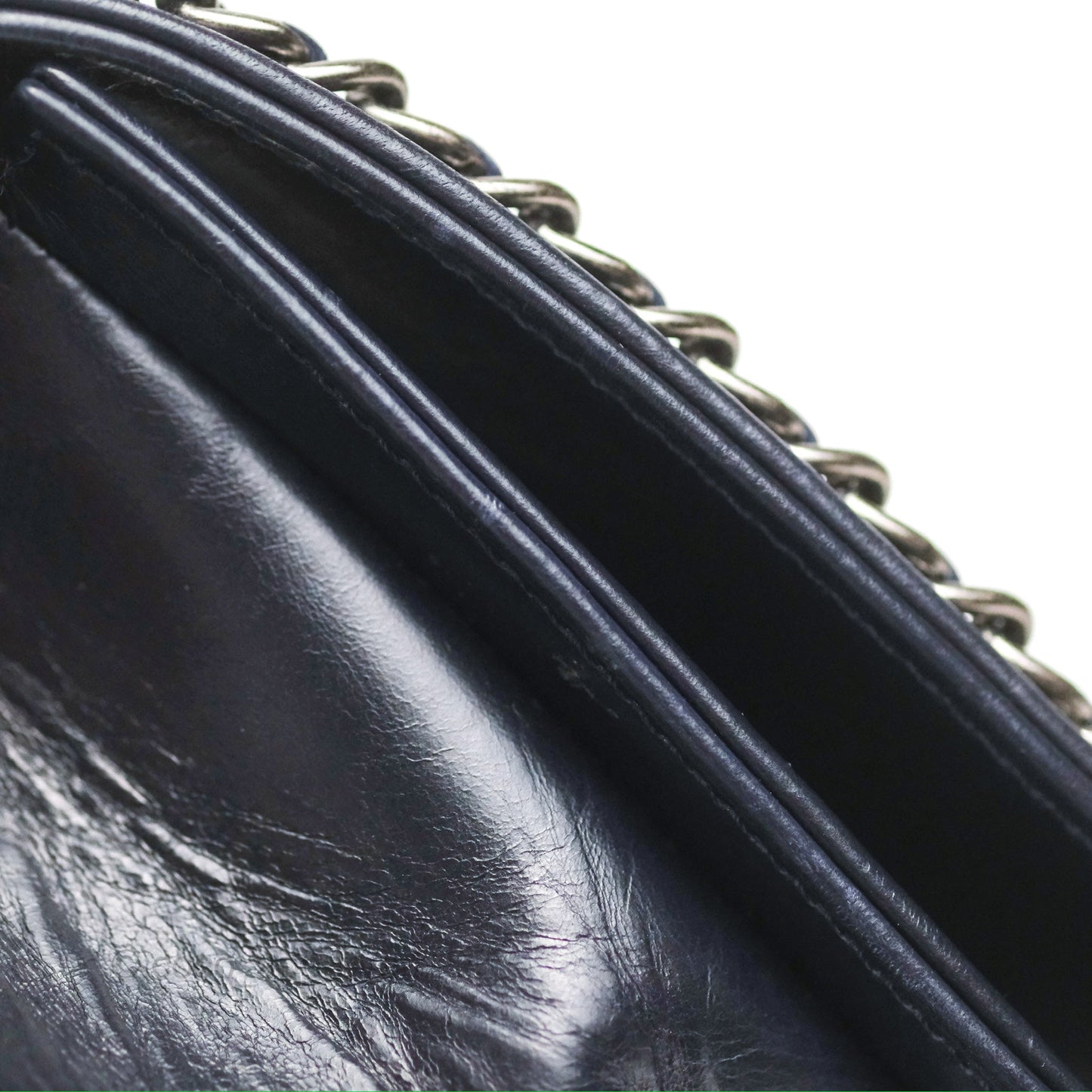 Chanel Small Chain Around Boy Dark Navy Glazed Calfskin Ruthenium Hardware