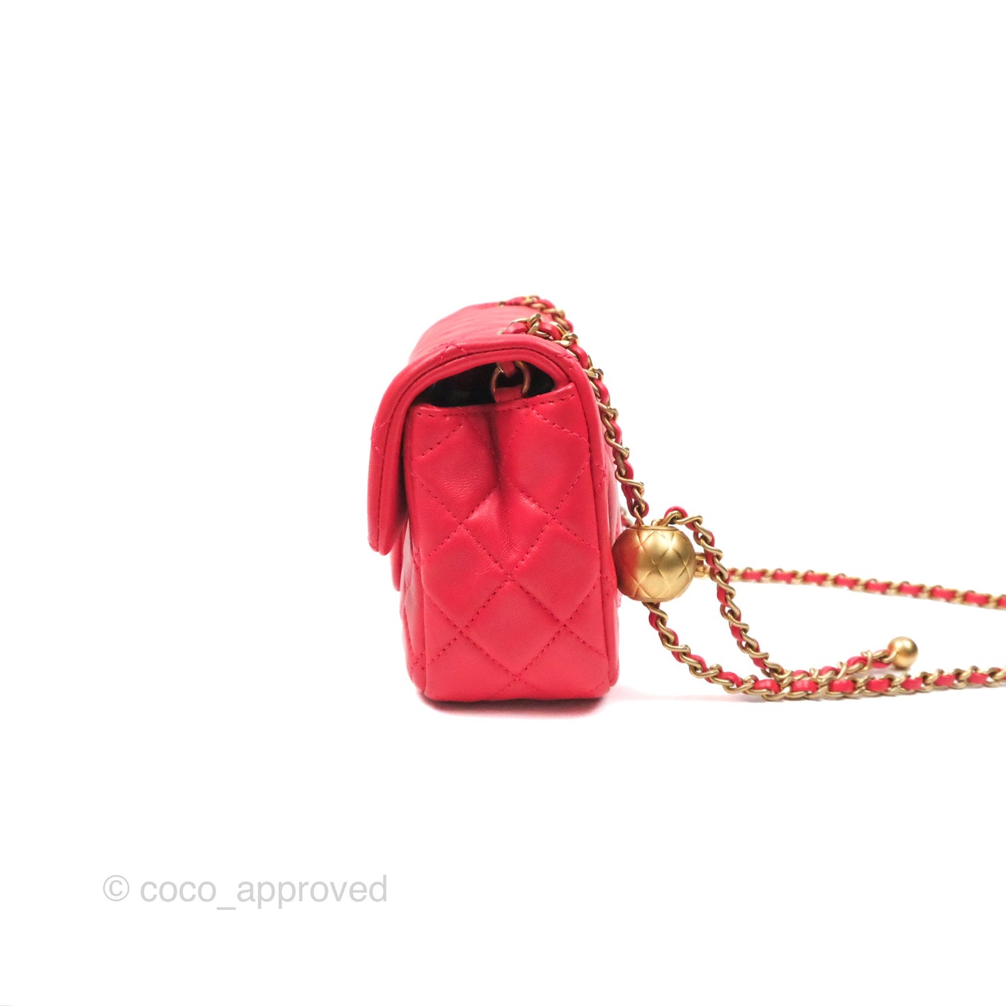 Chanel Mini Rectangular Pearl Crush Chilli Red Lambskin Aged Gold Hardware