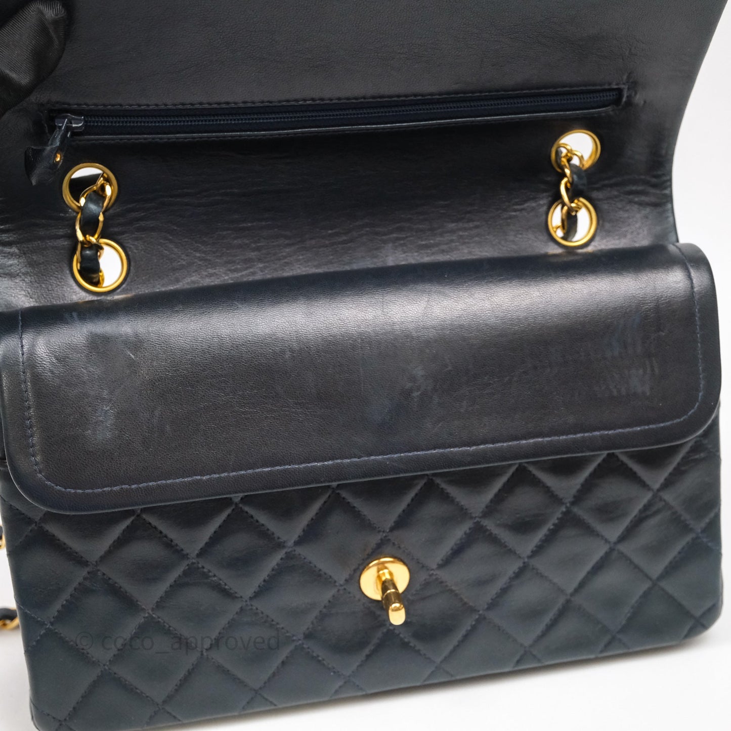 Chanel Vintage M/L Lambskin Medium Double Flap Bag Navy 24K Gold Hardware