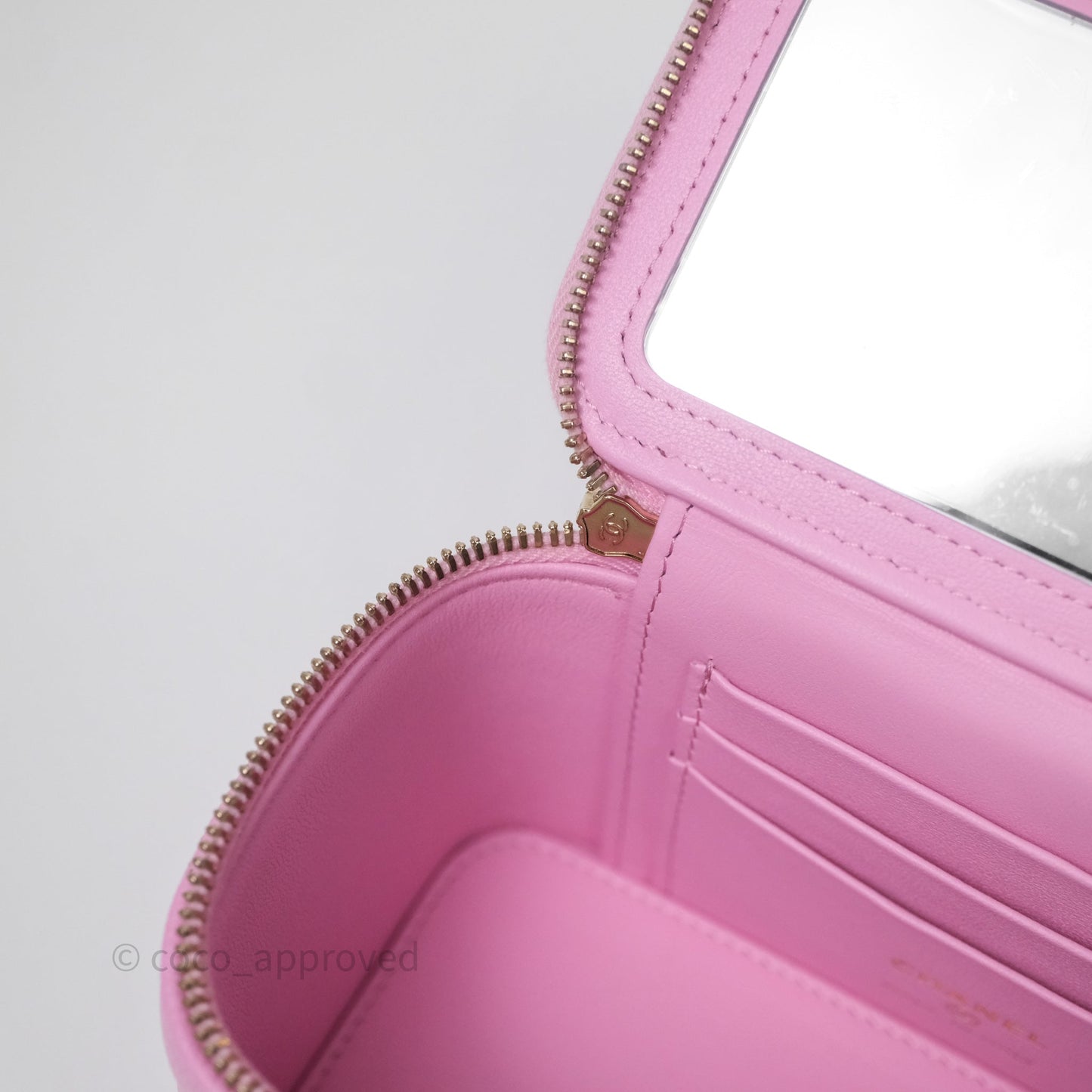Chanel Vanity with Heart Adjustable Chain Pink Caviar Aged Gold Hardware