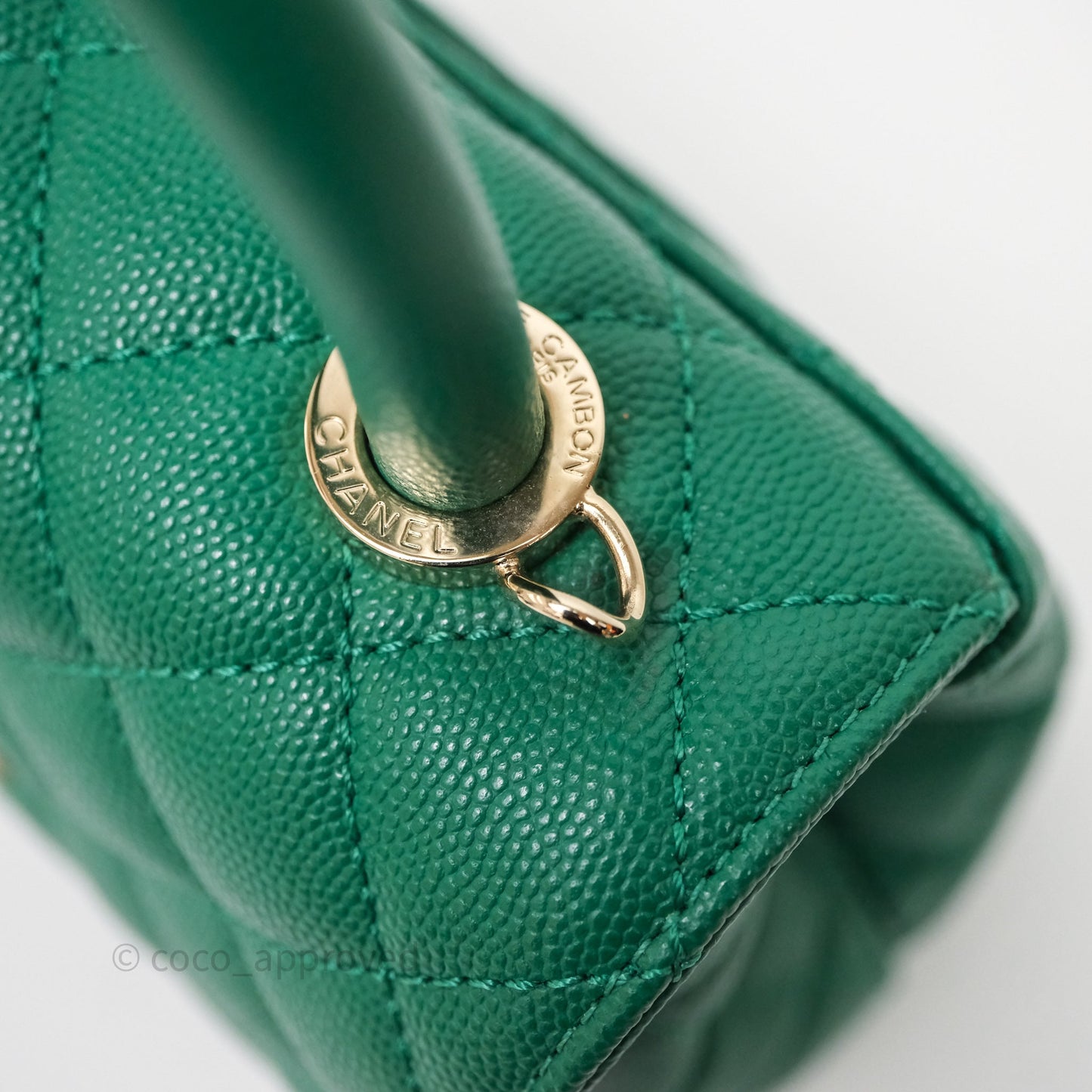 Chanel Mini Coco Handle Quilted Green Caviar Gold Hardware