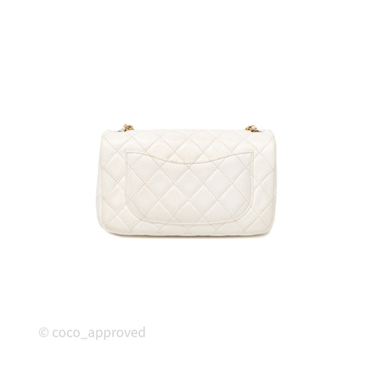 Chanel Mini Rectangular Pearl Crush Quilted White Lambskin Aged Gold Hardware