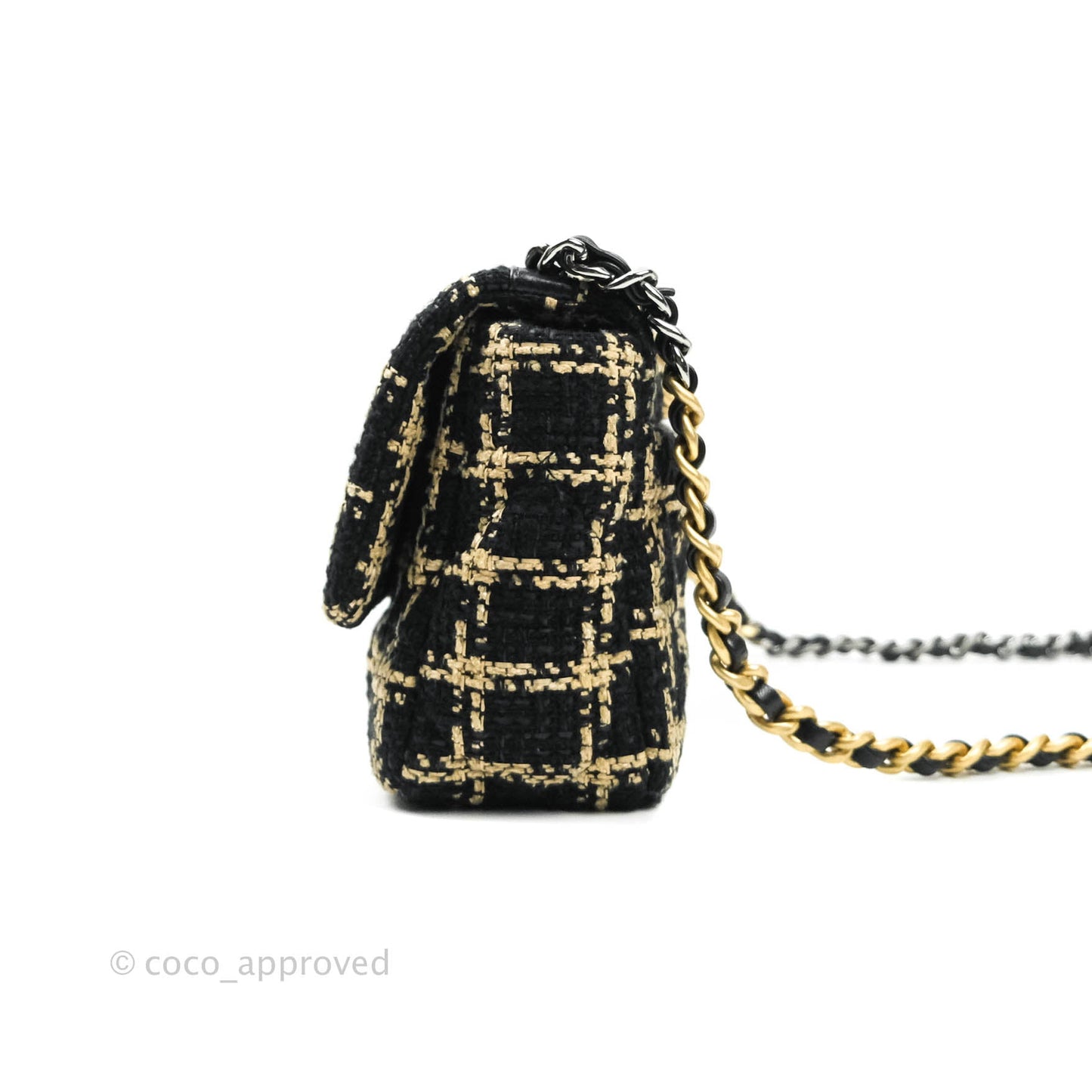 Chanel 19 Small Tweed Black and Gold Mixed Hardware