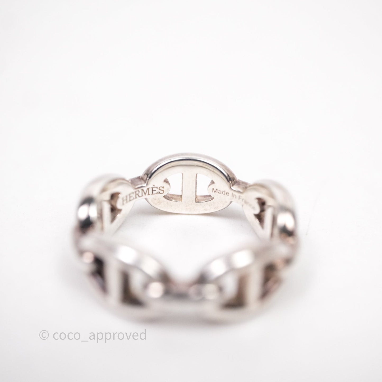 Hermès Sterling Silver PM Chaine d'Ancre Enchainee Band Ring Size 53
