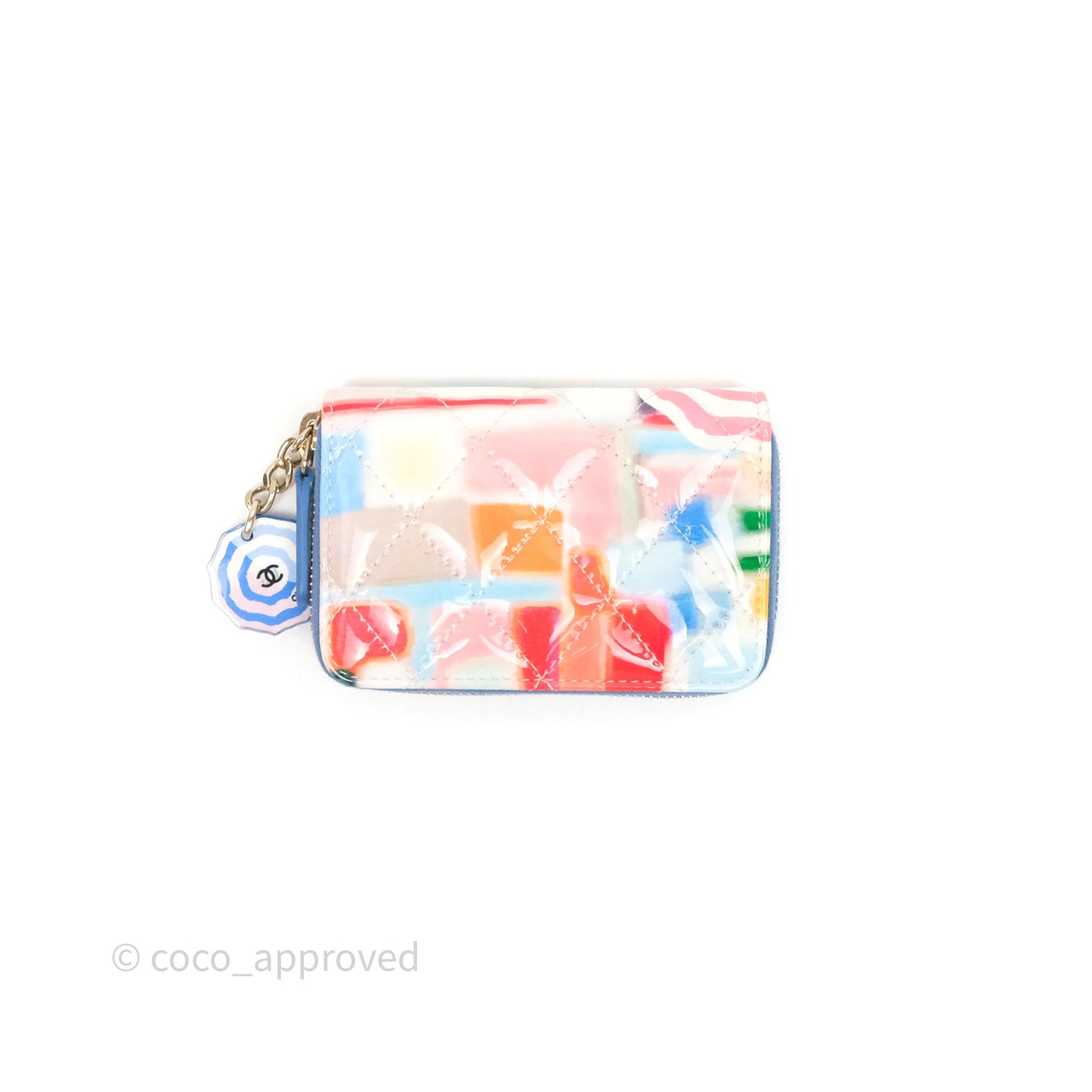 Chanel Printed Quilted Zip Coin Purse Patent Calfskin Multicolor