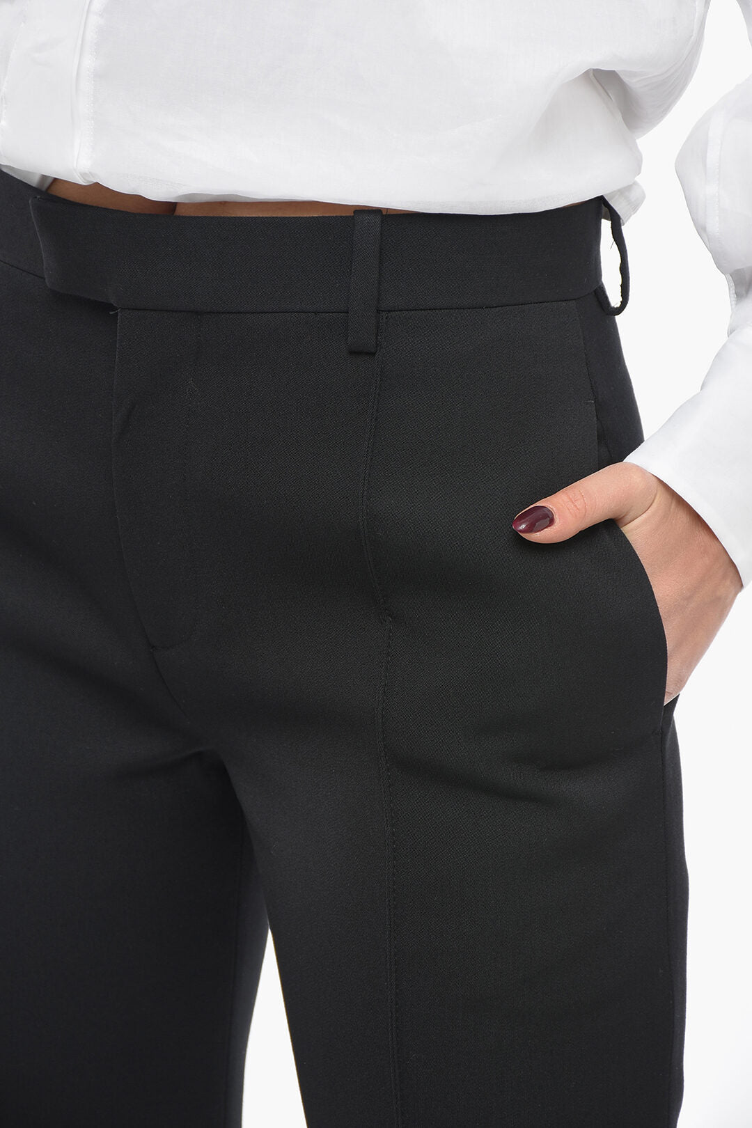 Luxury Bottega Veneta Wool Front-pleated Pants with Curved Design