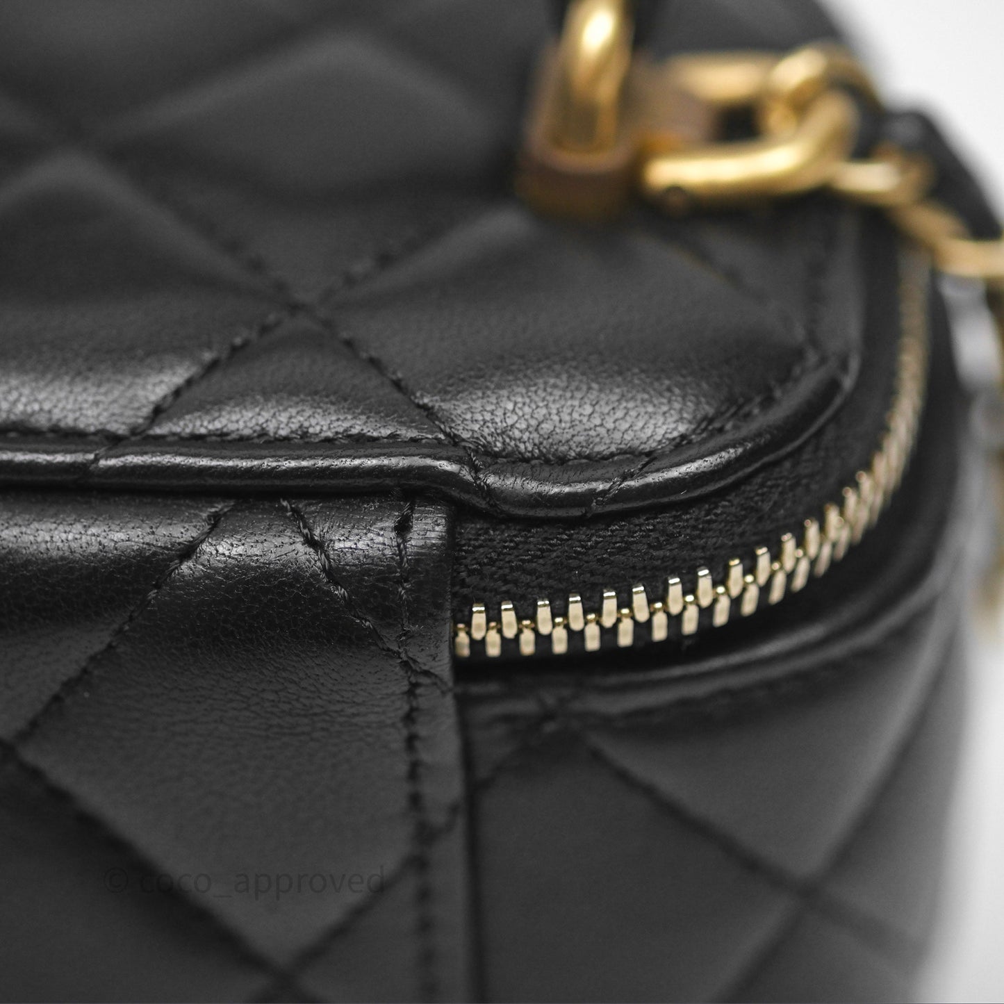Chanel Mini Metal Top Handle Vanity With Chain Black Lambskin Aged Gold Hardware