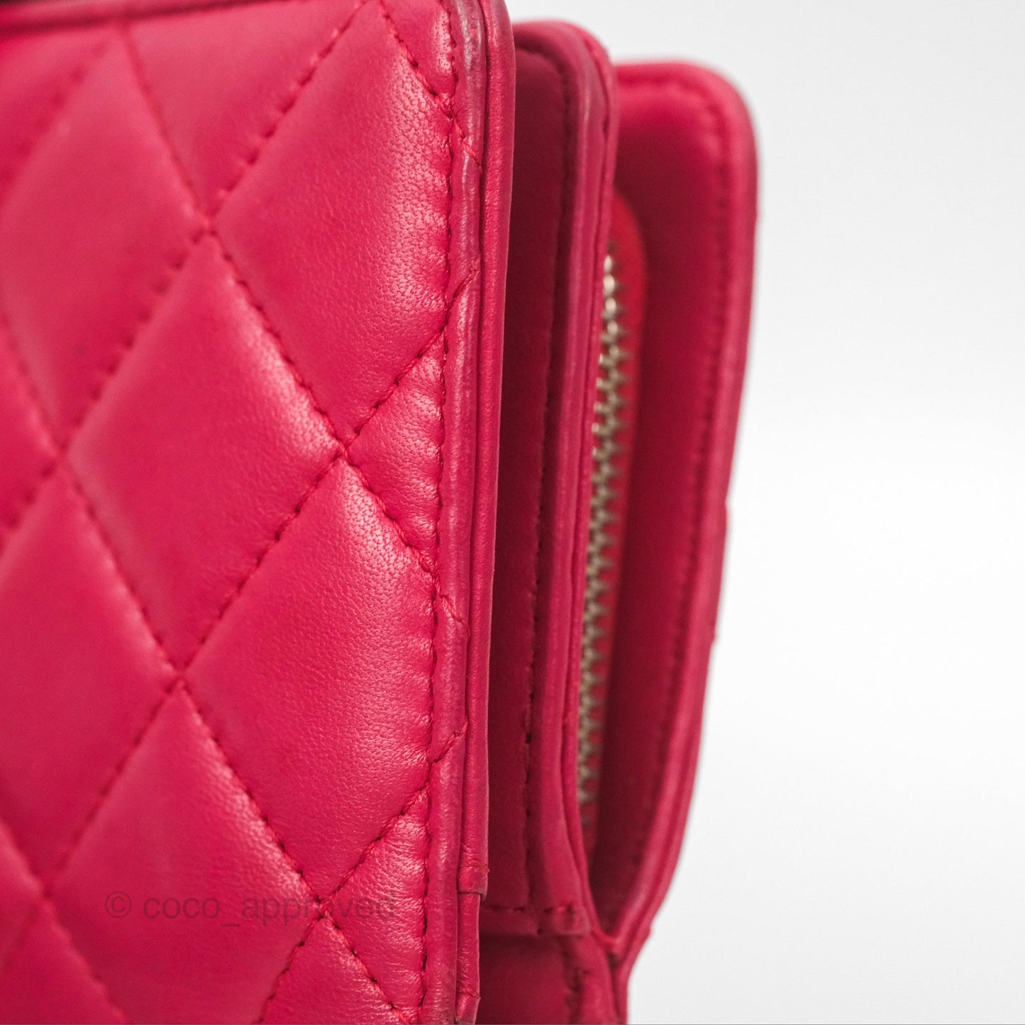 Chanel Quilted Classic French Wallet Lambskin Red Silver Hardware