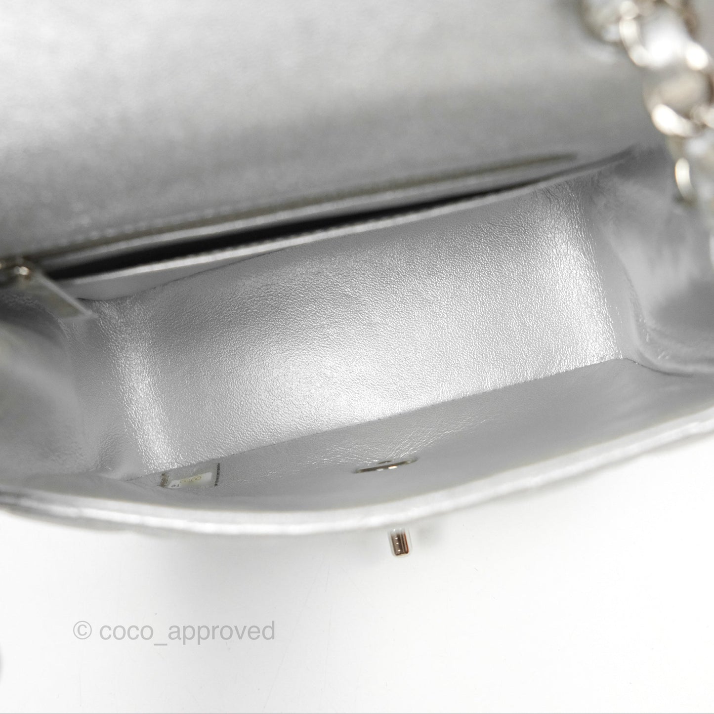 Chanel Classic Quilted Mini Square Flap Silver Lambskin Silver Hardware
