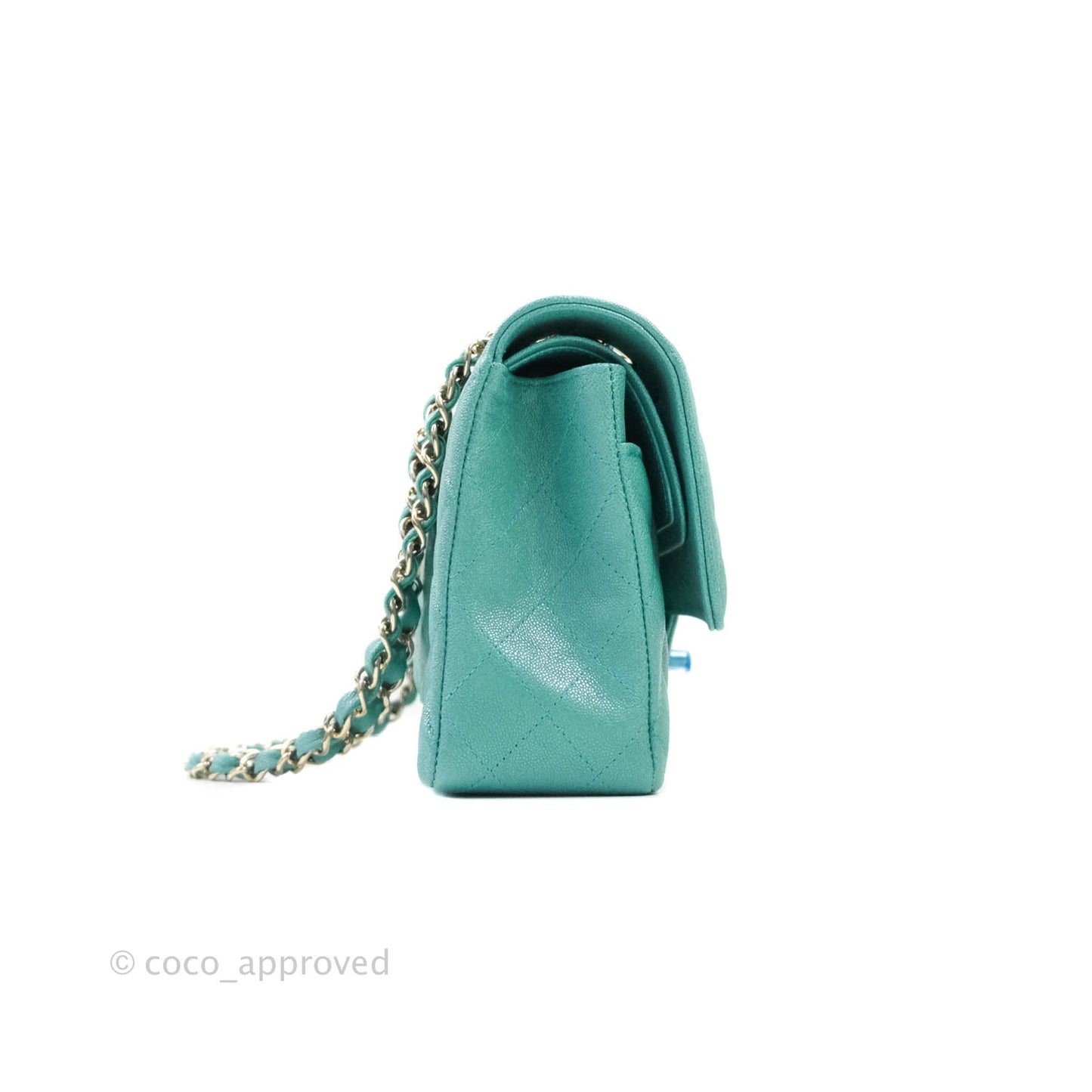 Chanel Classic M/L Medium Double Flap Iridescent Turquoise Caviar Gold Hardware 19S
