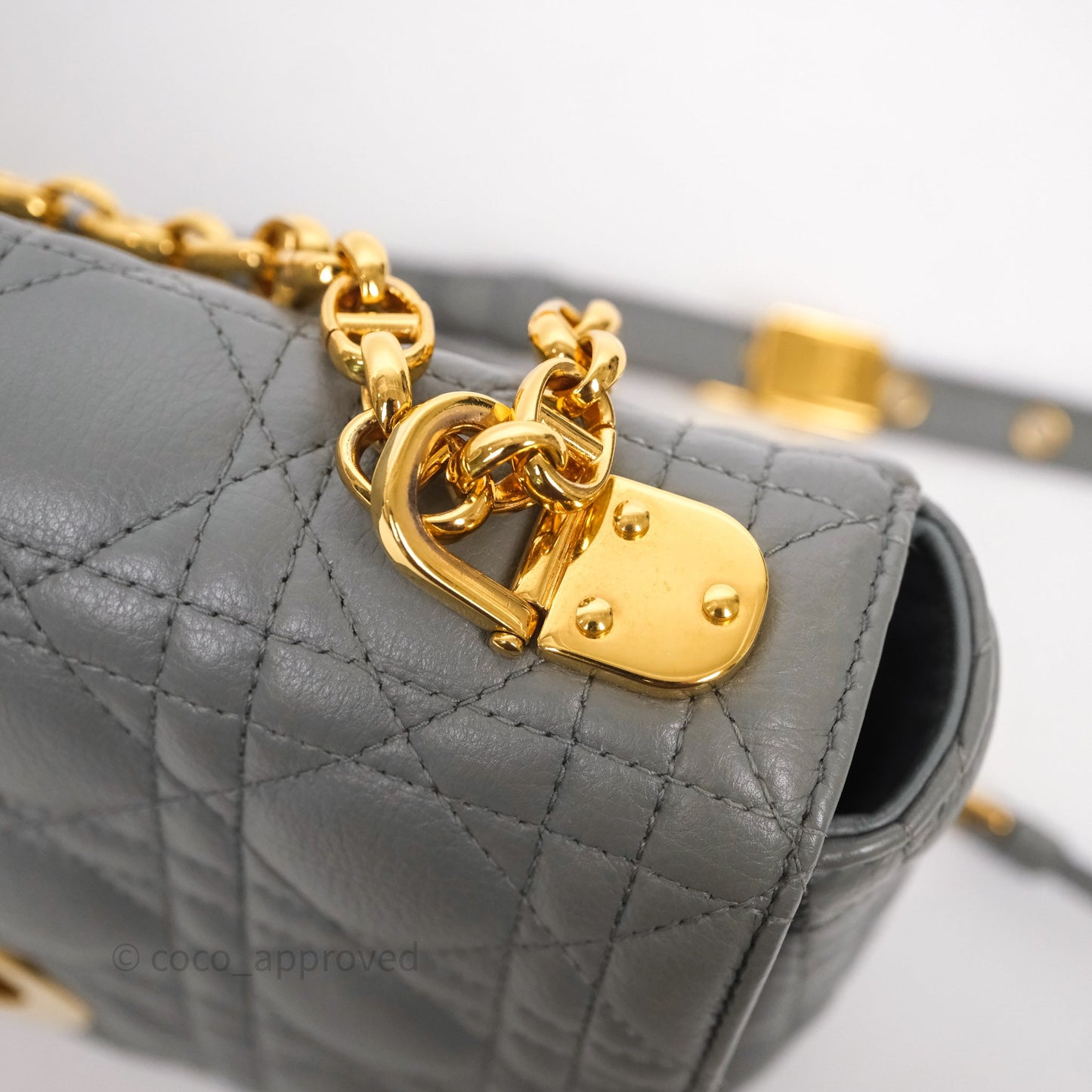Christian Dior Caro Bag Medium Stone Grey Cannage Calfskin Gold Hardware