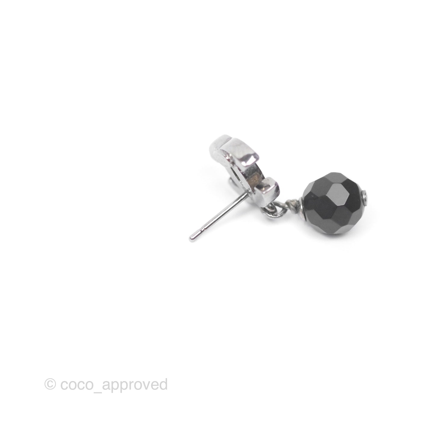Chanel CC Black Bead Drop Earrings Dark Silver 10V