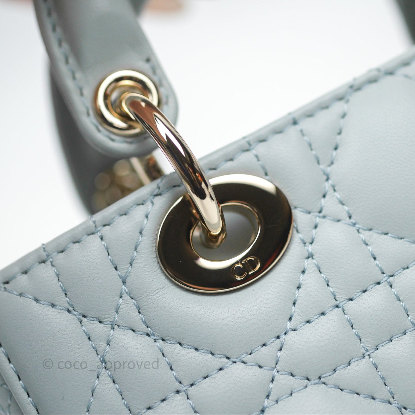 Christian Dior Micro Lady D-Joy Bag Baby Blue Lambskin Cannage Gold Hardware