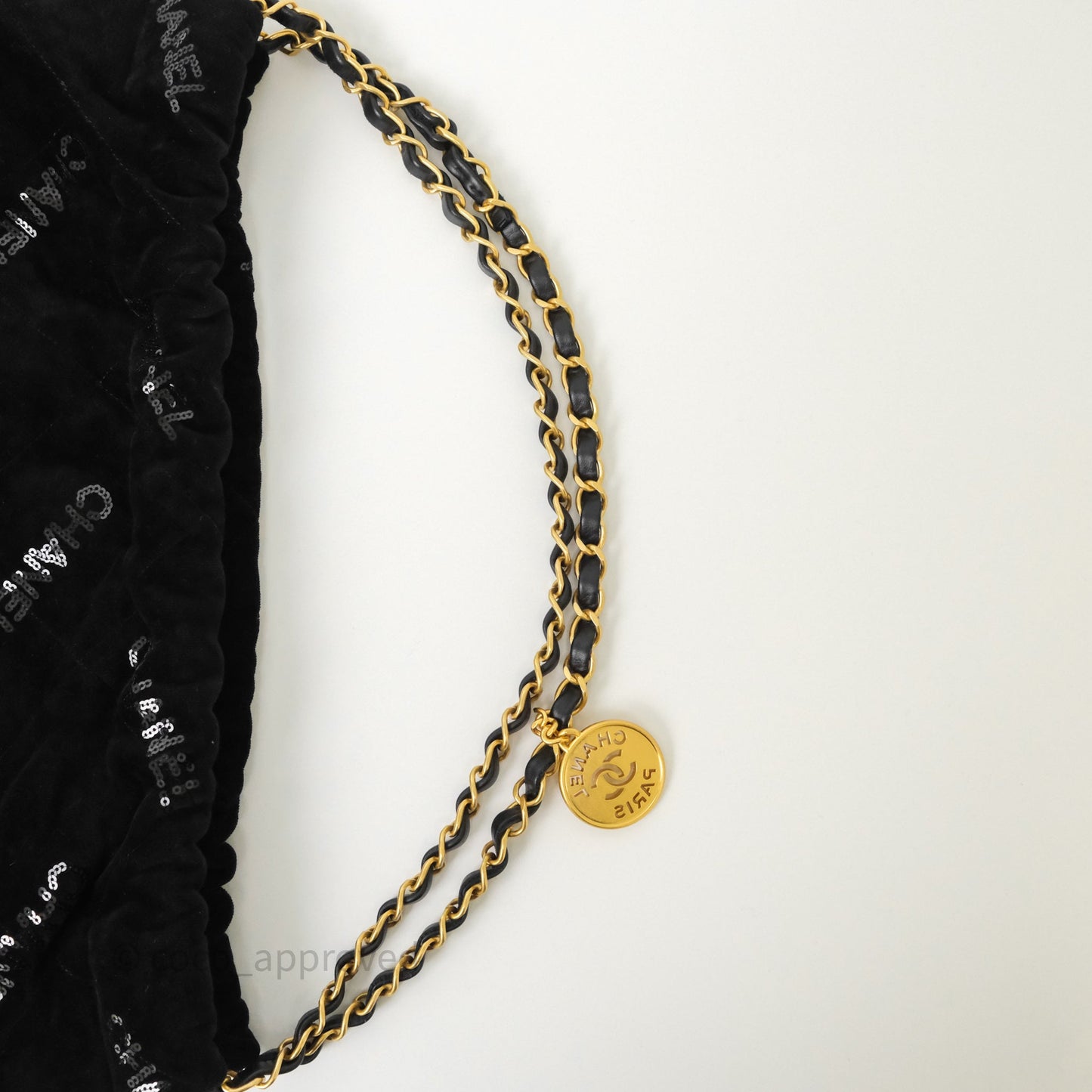 Chanel 22 Medium Sequins Logo Black Velvet