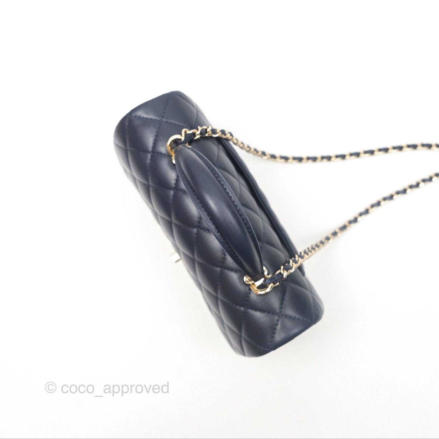 Chanel Top Handle Mini Rectangular Flap Bag Navy Lambskin Gold Hardware