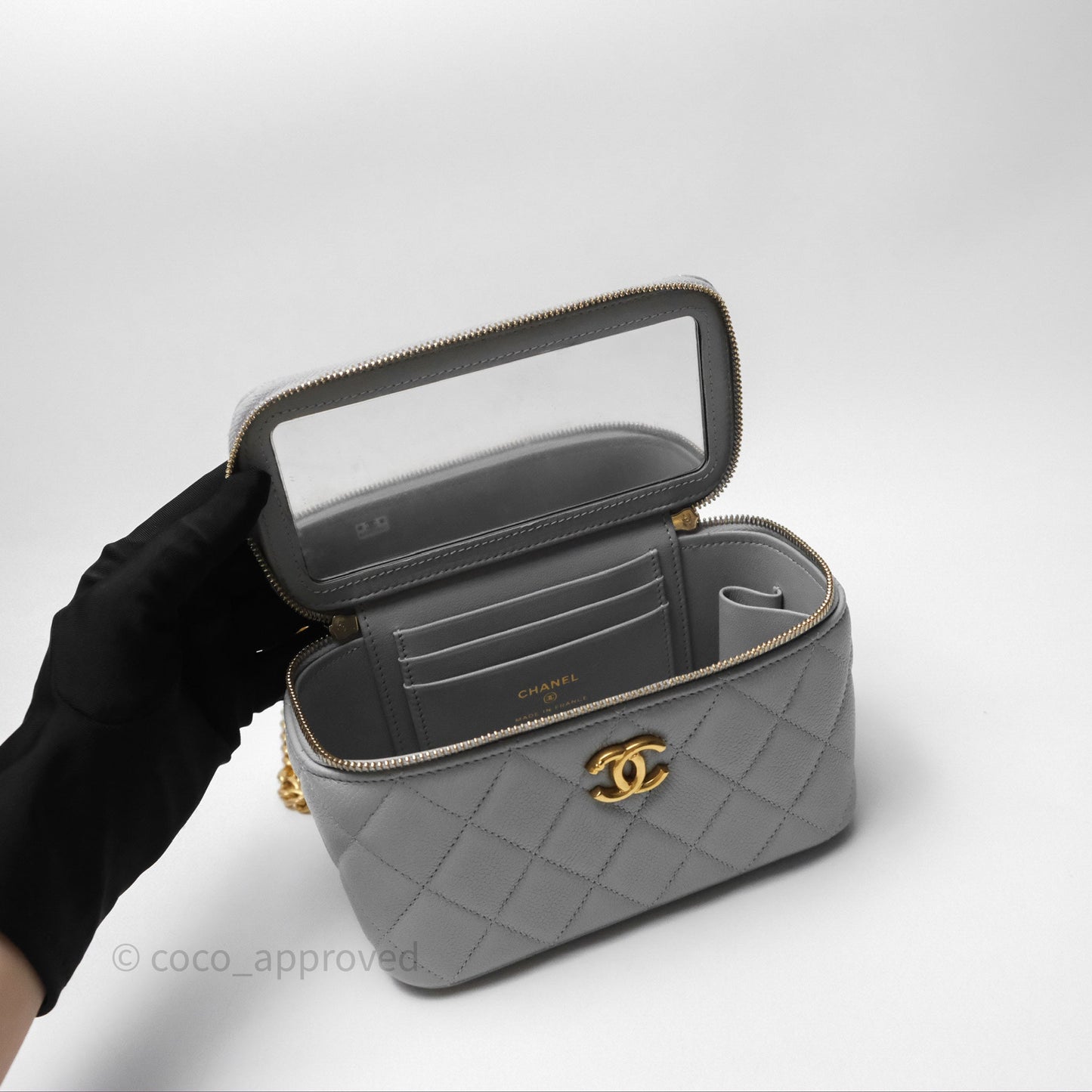 Chanel Vanity with Heart Adjustable Chain Grey Caviar Aged Gold Hardware