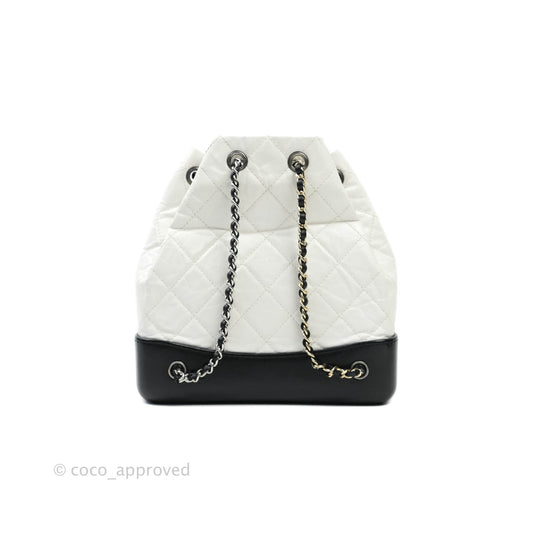 Chanel Small Gabrielle Backpack White Black Aged Calfskin