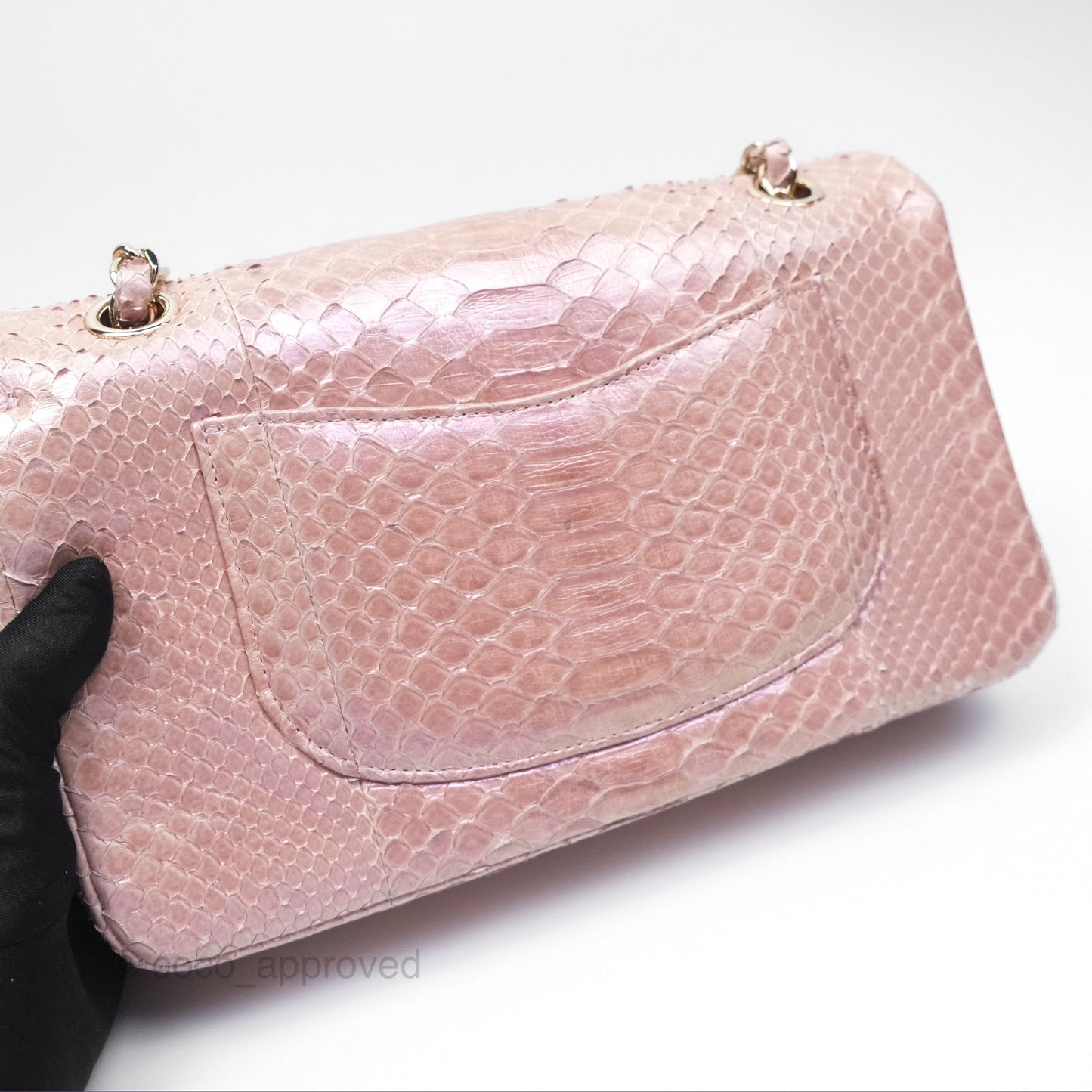 Chanel Classic M/L Medium Flap Quilted Iridescent Pink Python Gold Hardware